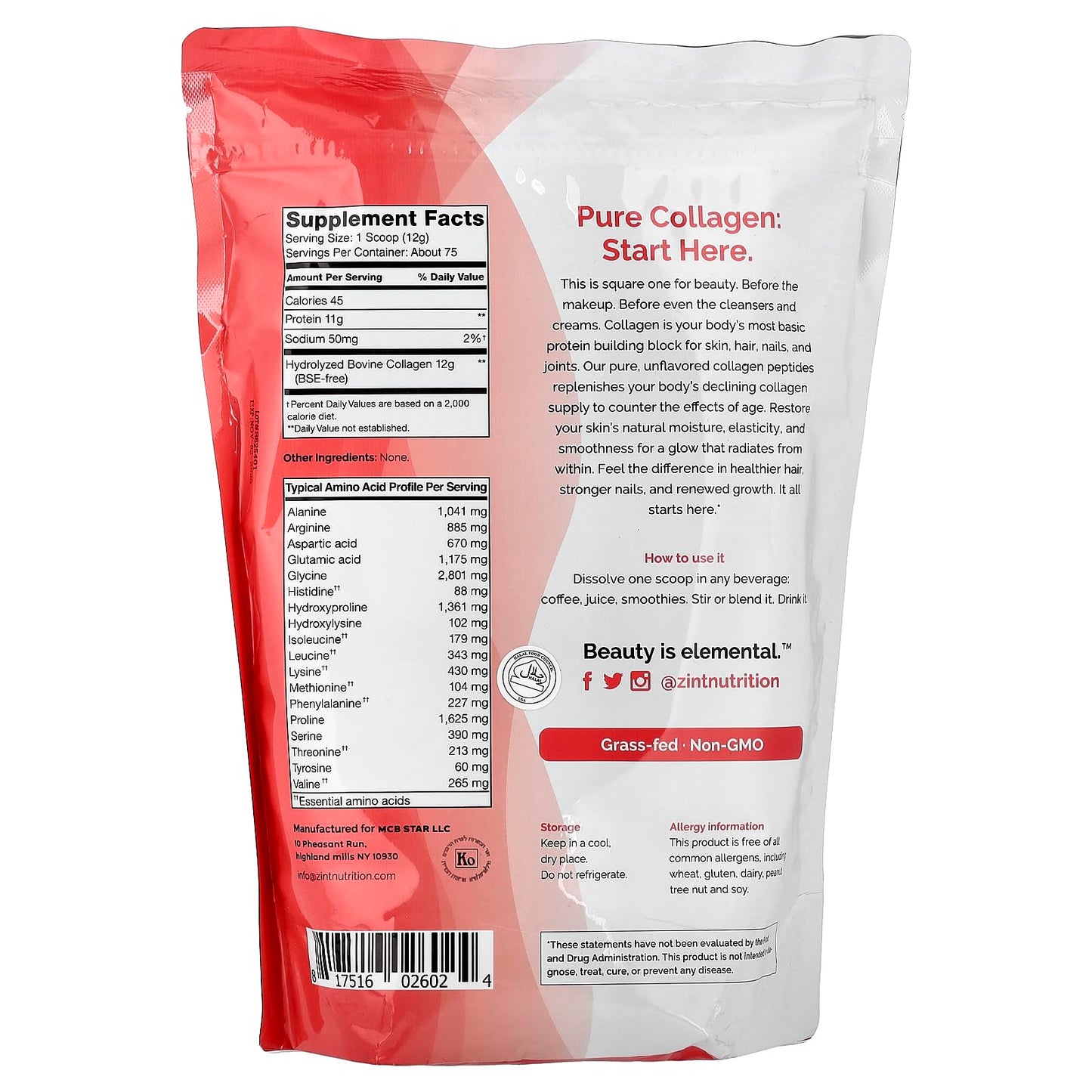 Zint Collagen Peptides Powder, 32 oz