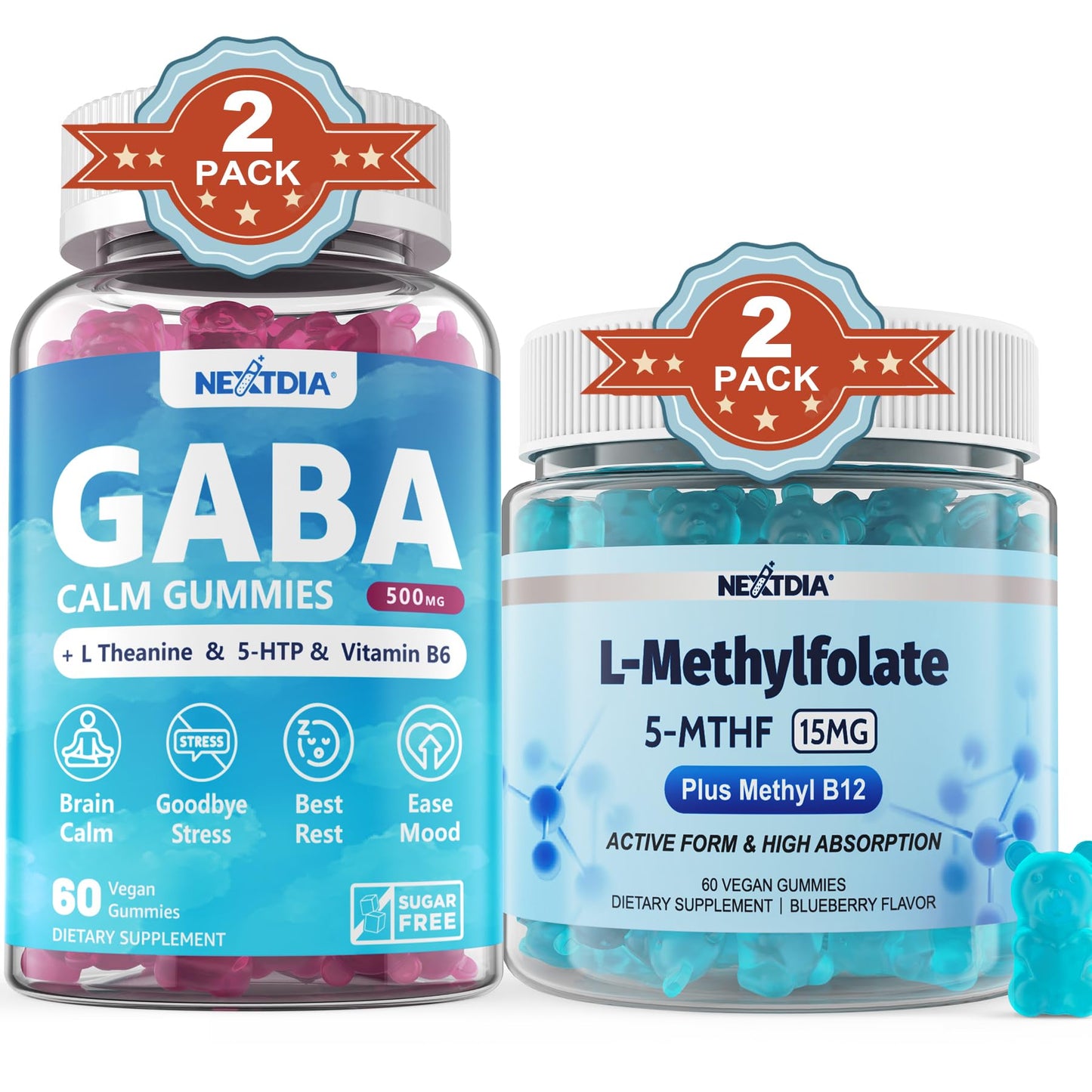 Nextdia GABA 500 mg + L-MethylFolate 15 mg Gummies, 240 Gummies
