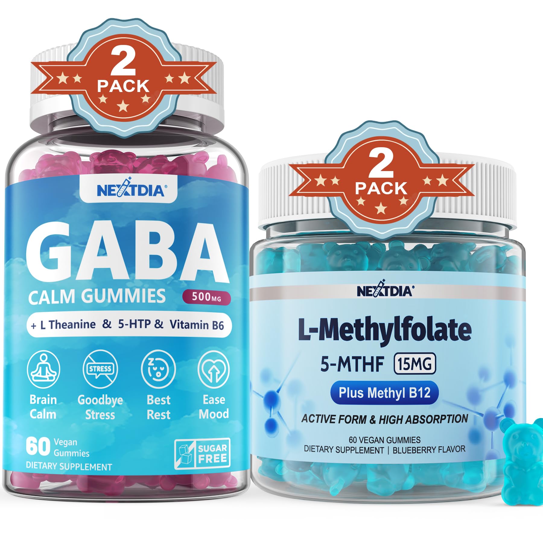 Nextdia GABA 500 mg + L-MethylFolate 15 mg Gummies, 240 Gummies