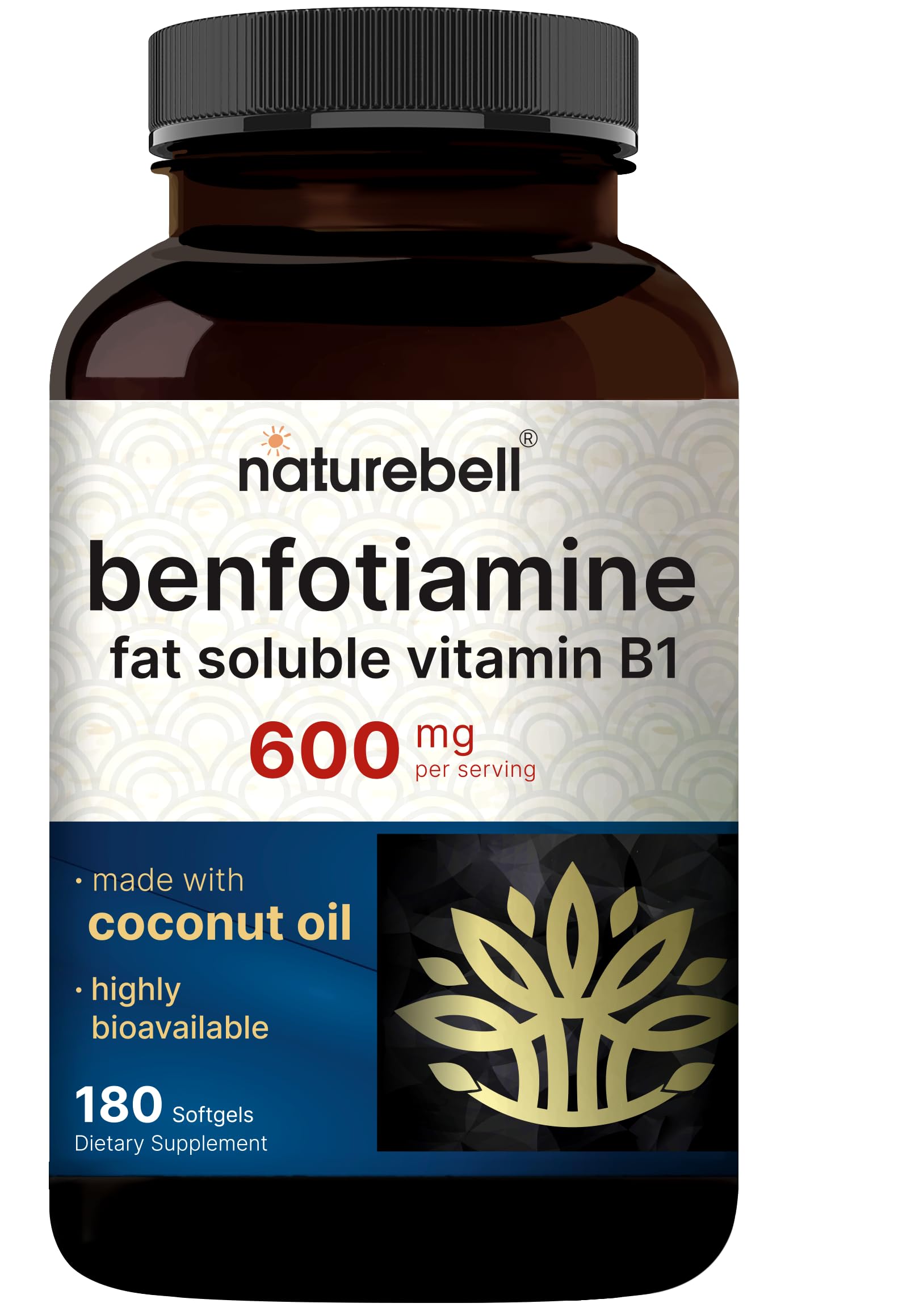 NatureBell Benfotiamine 600mg Per Serving Coconut Oil Softgels, 180 Count