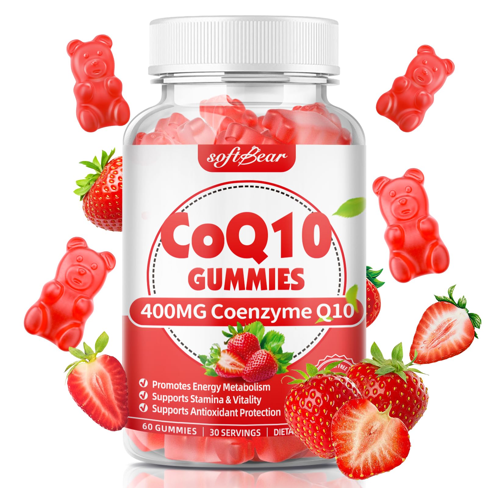 Softbear CoQ10 Gummies 400mg Coenzyme Q10 Supplement, 60 Count