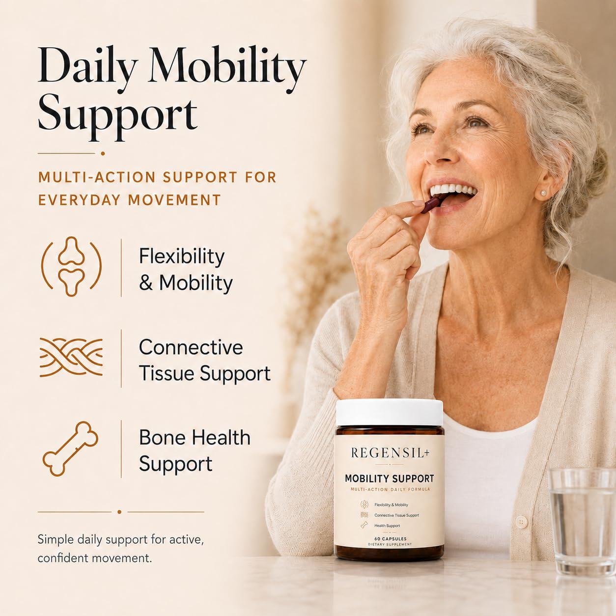 REGENSIL Bone and Joint Supplement Plus with Type II Collagen, Hyaluronic Acid, Vitamin D3 K2 Daily Formula for Flexibility 60 Capsules
