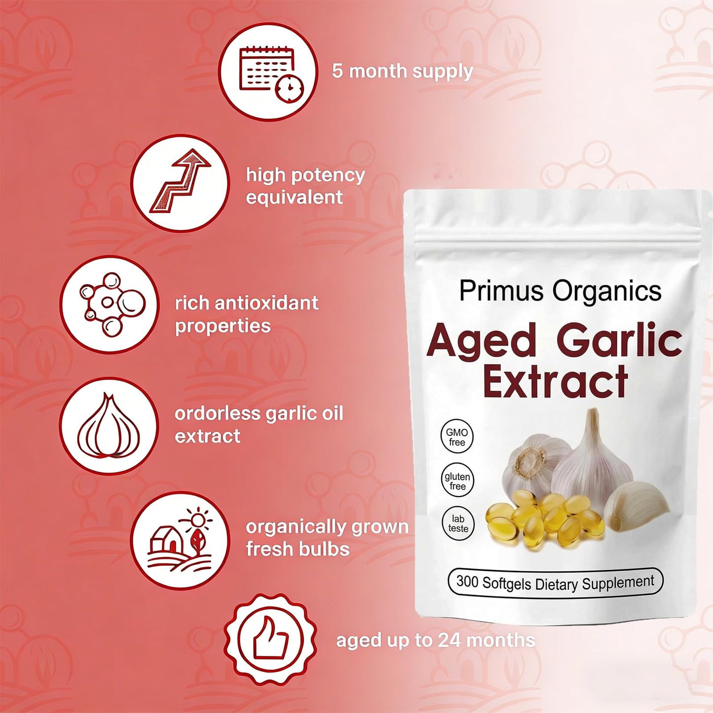 Primus Organics Aged Garlic Extract Softgels 300