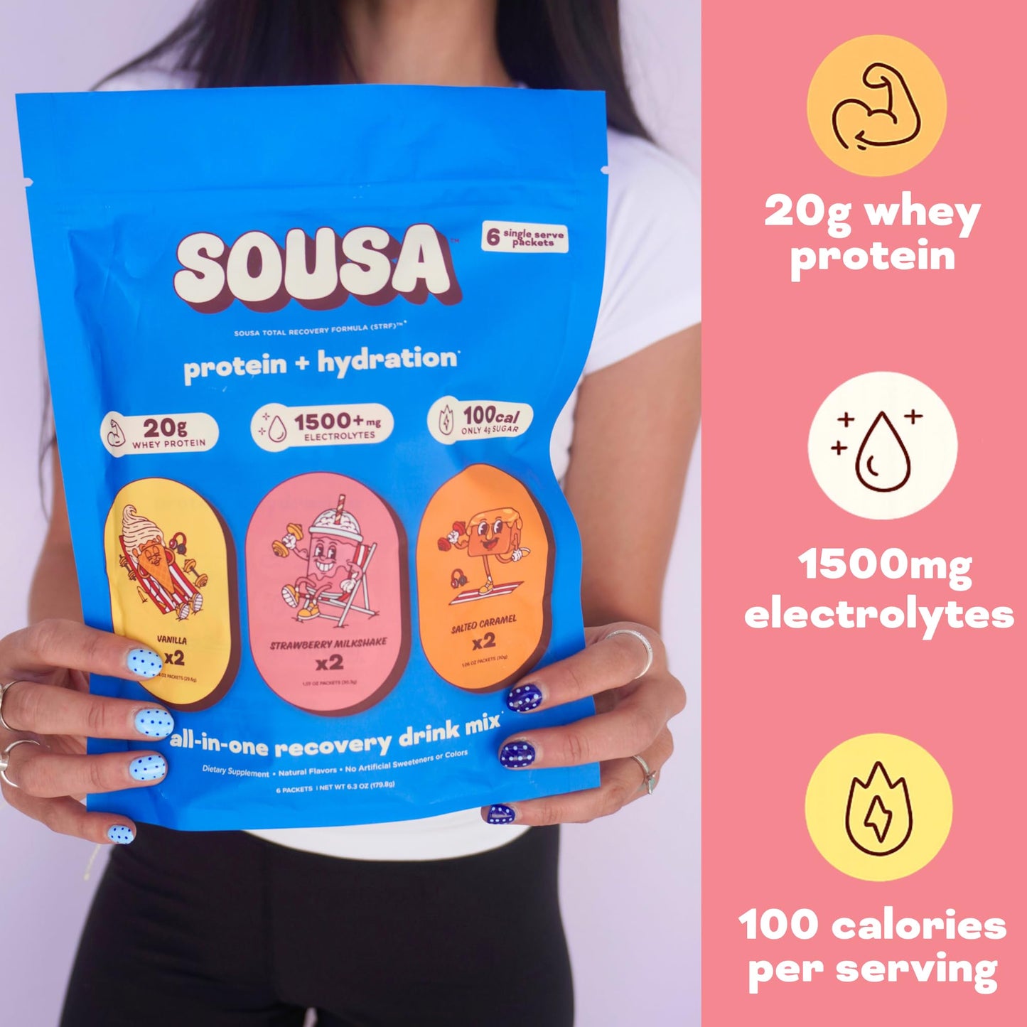 Sousa Protein + Hydration Total Recovery Formula Protein Powder, 14 Servings