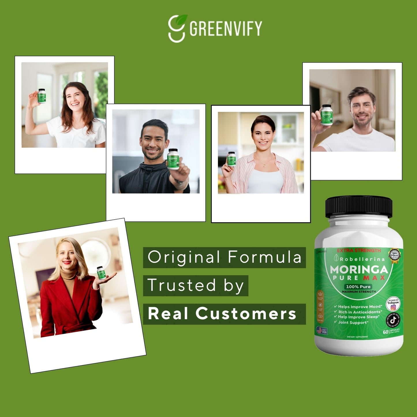 GREENVIFY Robellerina Moringa Pure Max Dietary Supplement Capsule, 60 Count