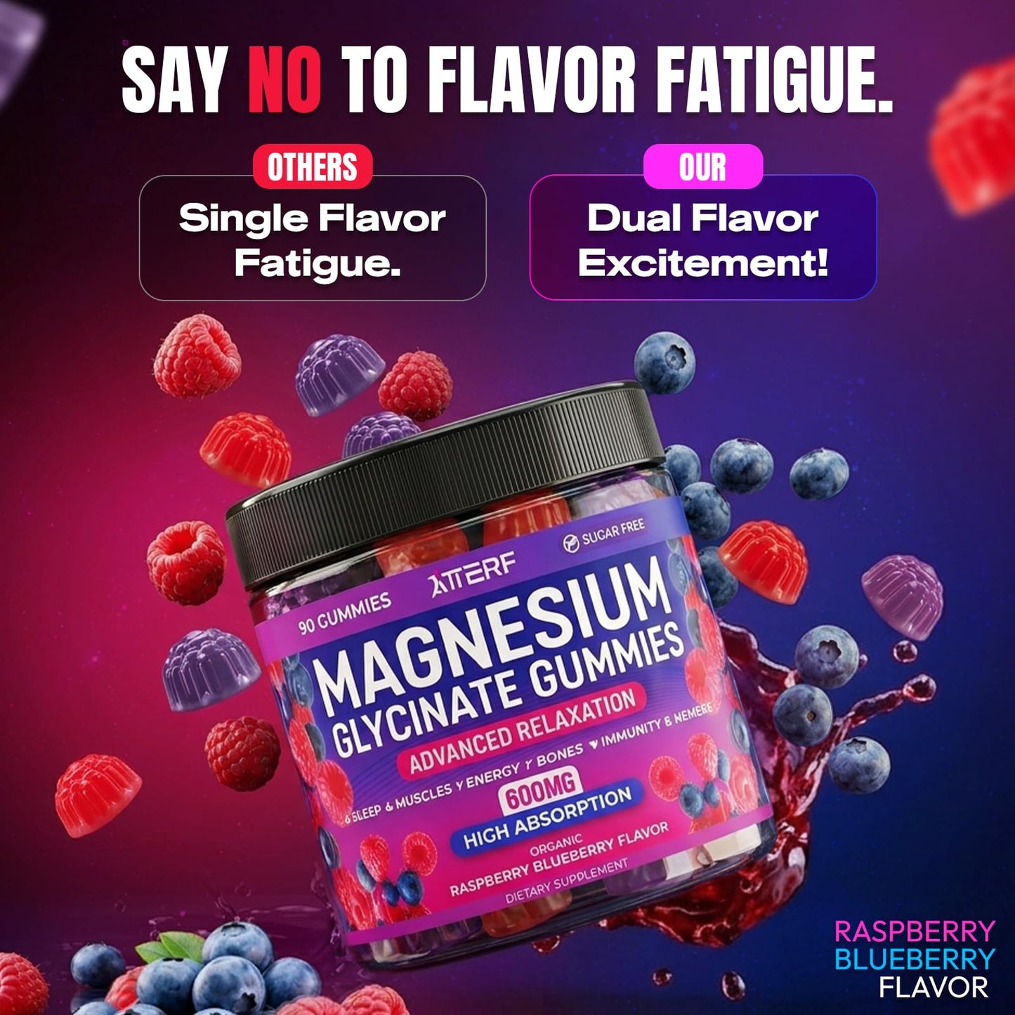 Atterf Magnesium Glycinate Gummies 600mg, 120 Count