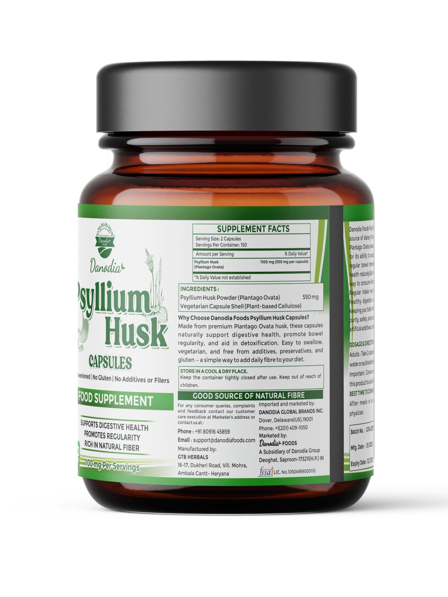 Danodia Foods Psyllium Husk Capsules 300 Count
