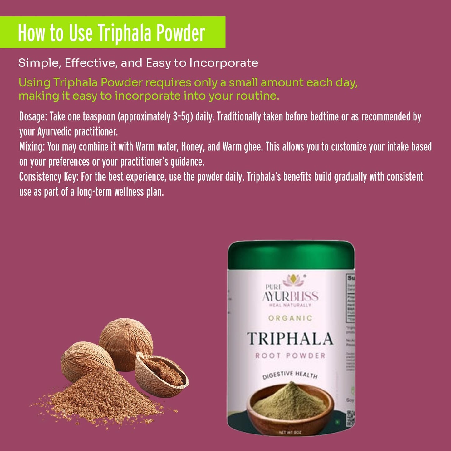 PureAyurbliss Triphala Powder 8 oz
