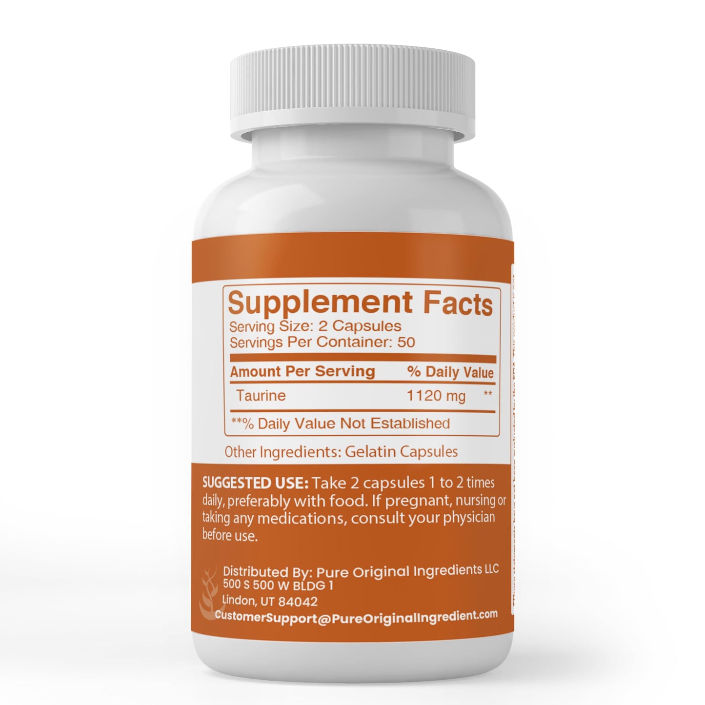 Pure Original Ingredients Taurine Capsules 100 Capsules