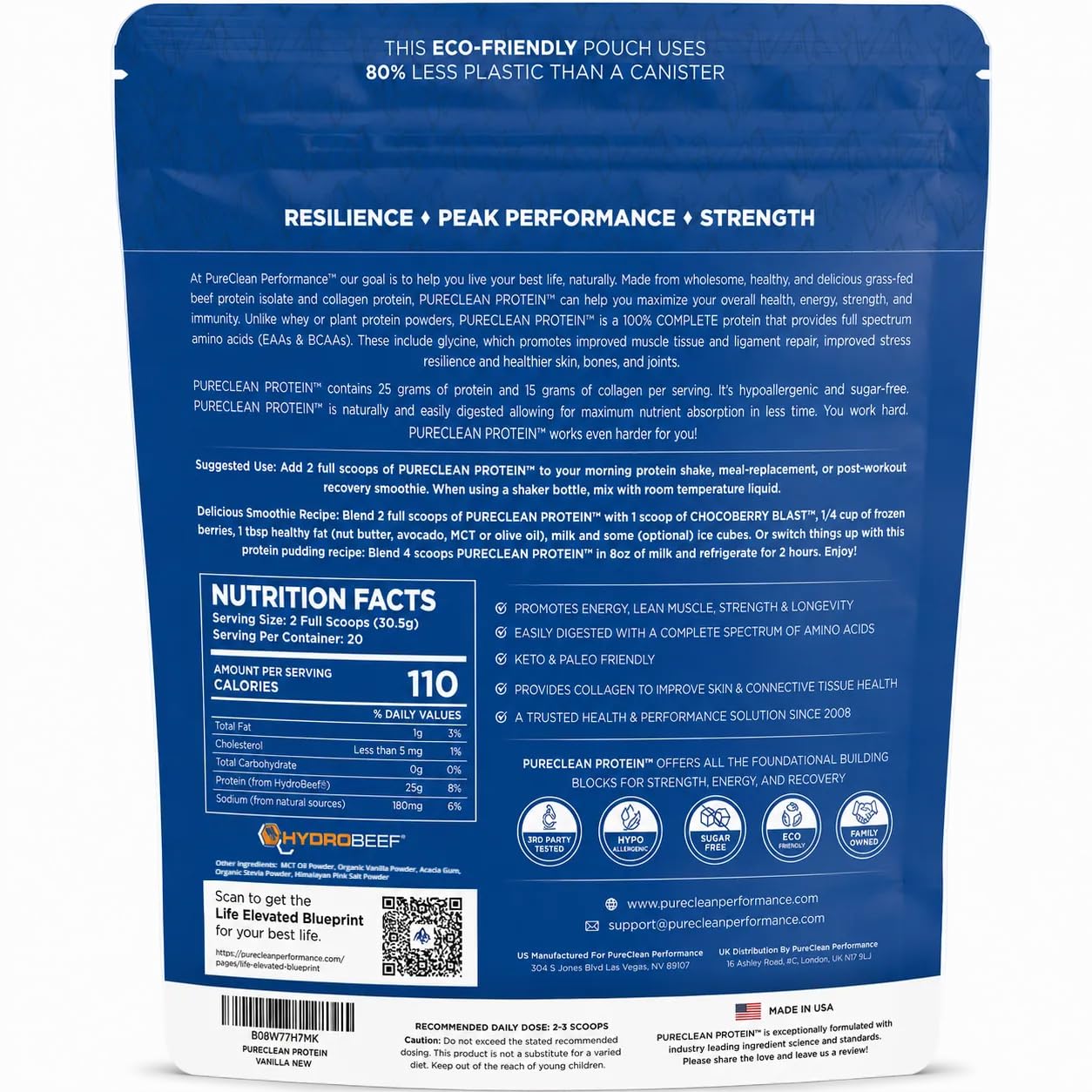 PureClean Performance Protein – 500g Beef + Collagen ISOLATE Powder, 21.7 oz
