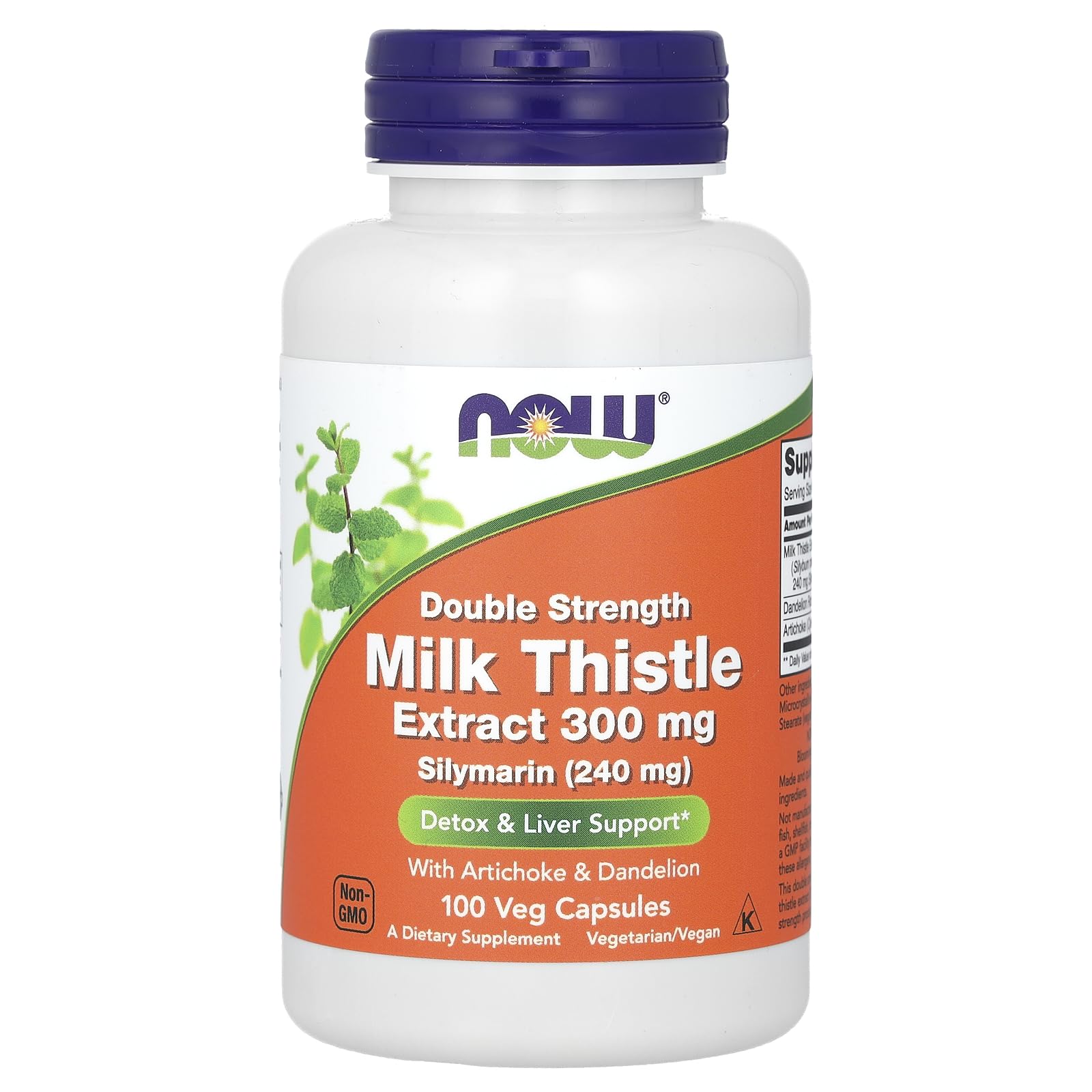 NOW Foods Silymarin Milk Thistle with Artichoke and Dandelion Double Strength 300 mg 100 Vegetable Capsules