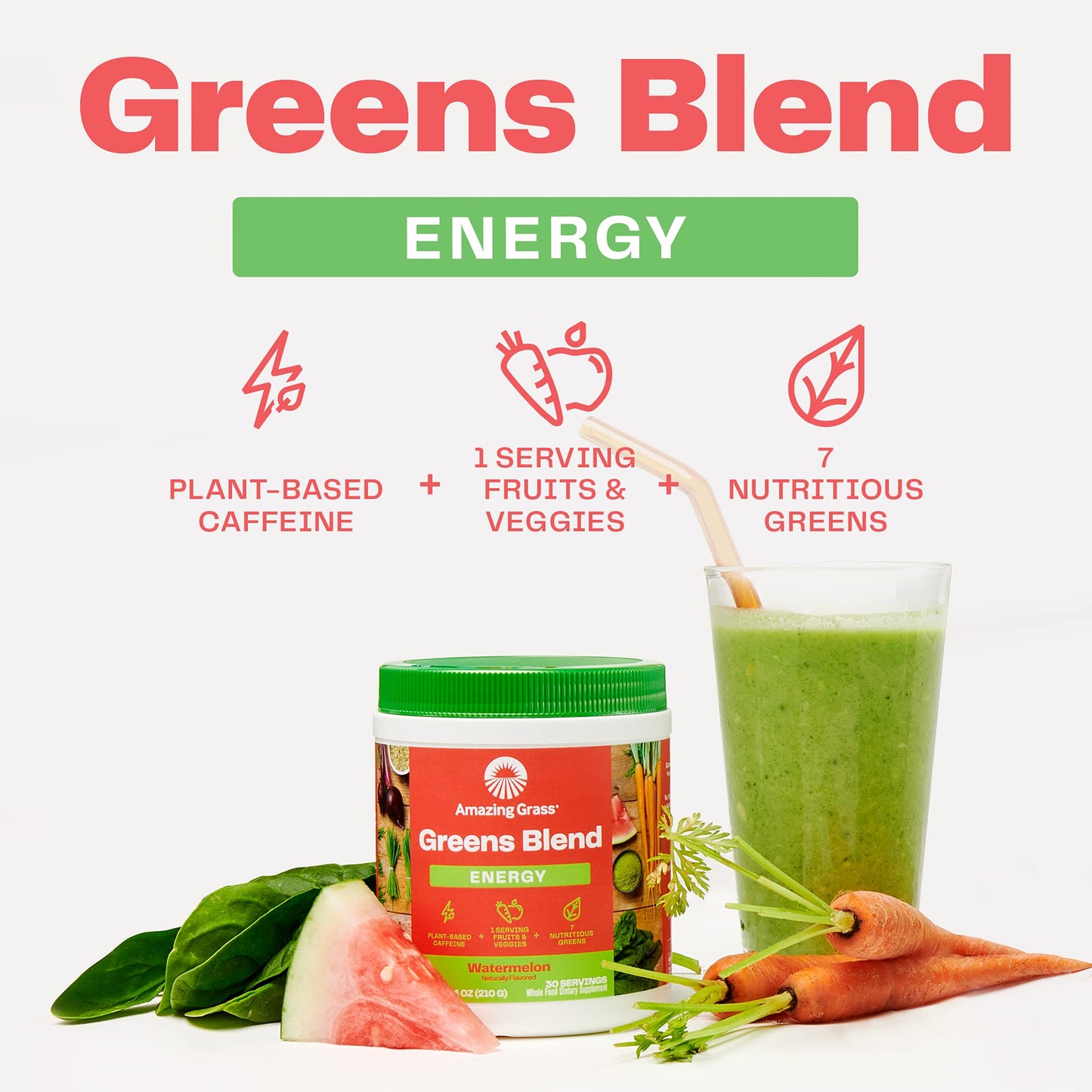 Amazing Grass Green SuperFood Energy Powder Watermelon, 7.4 oz
