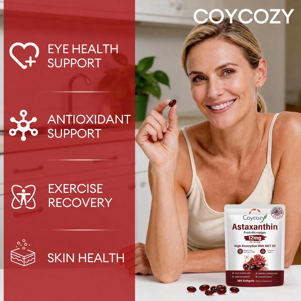 Coycozy Astaxanthin 12mg Natural Softgel 180 Count