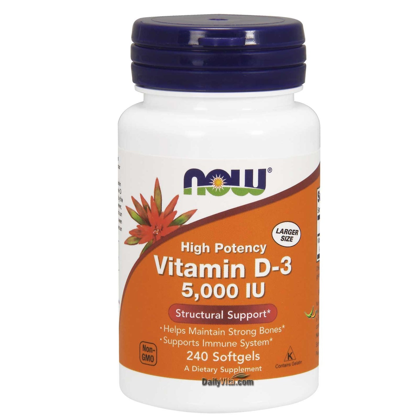 NOW Foods Vitamin D-3 High Potency 5,000 IU Softgels, 240 Count