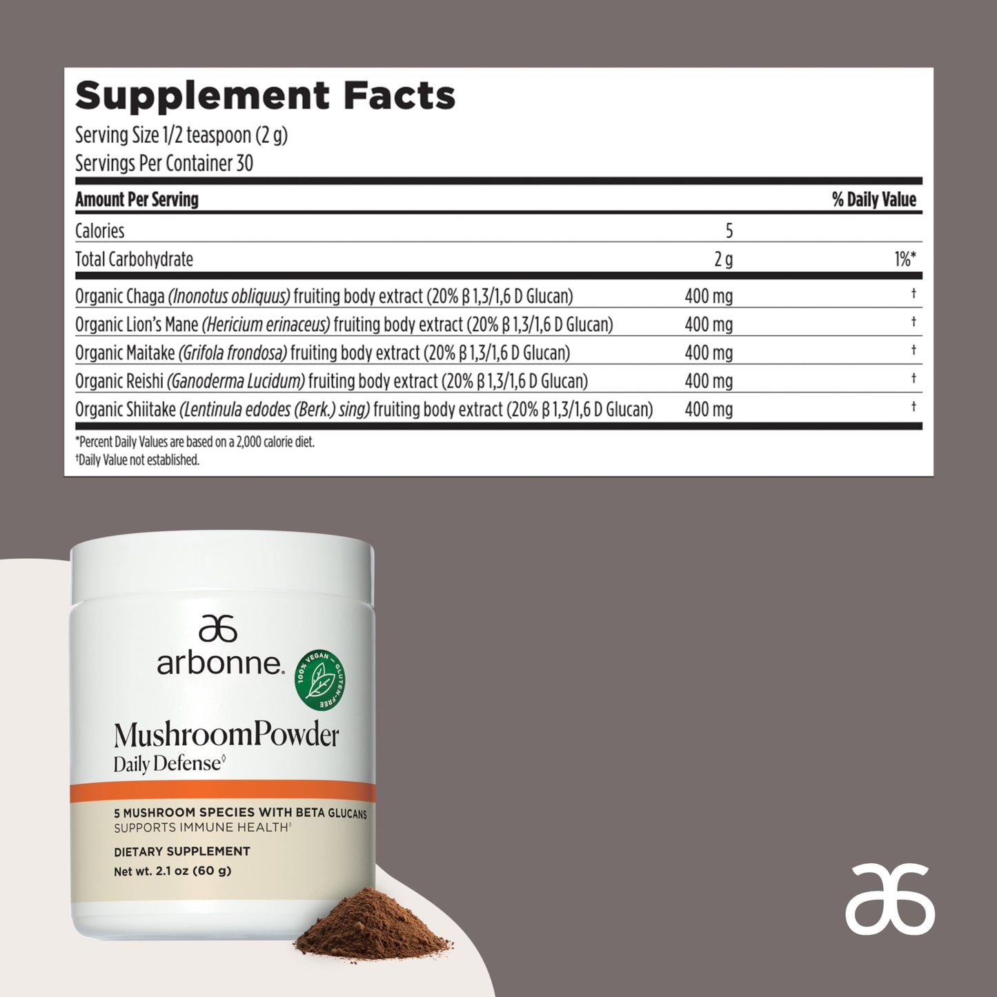 Arbonne Mushroom Powder Daily Defense Powder 2.1 oz