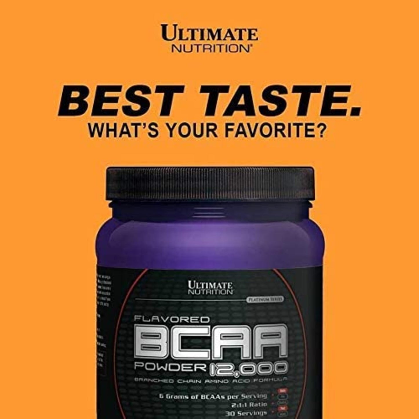 Ultimate Nutrition Flavored BCAA Powder 12000 Branched-Chain Post-Workout Amino Acid Supplement, Caffeine-Free with 3g Leucine, 1.5g Valine, 1.5g Isoleucine - Orange, 60 Servings
