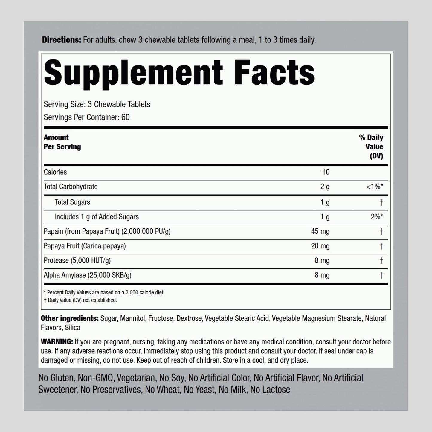 Piping Rock Papaya Digestive Enzymes Tablet 180 Count