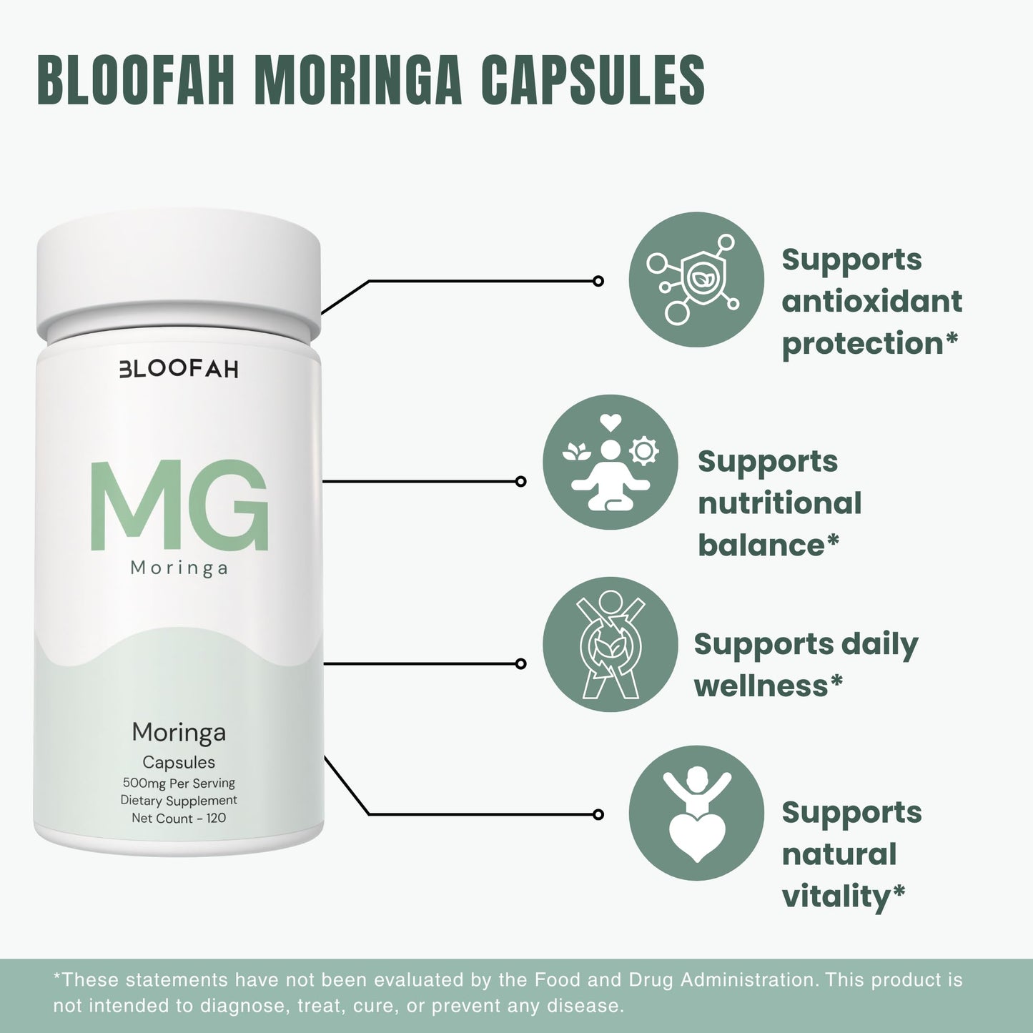 Bloofah MG Moringa Capsules 500mg 120 Count