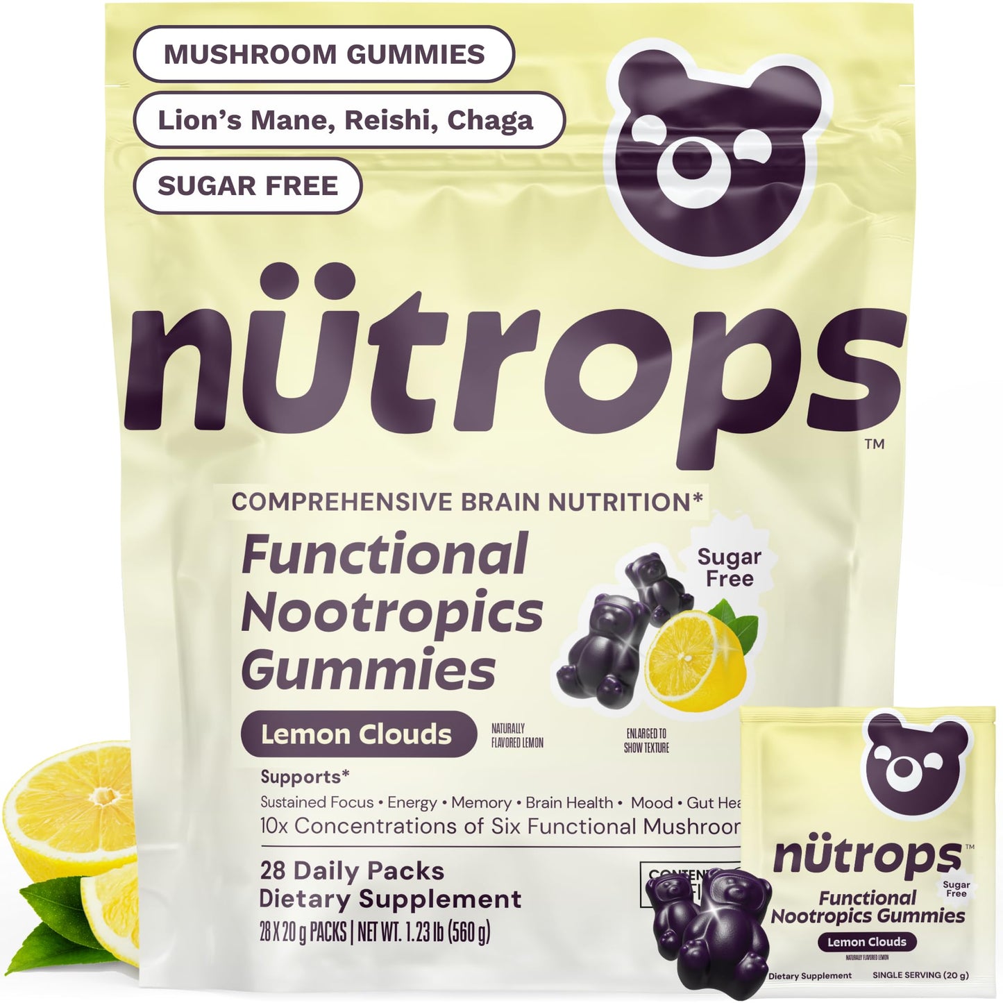 Grüns Lions Mane Mushroom Gummies Sugar-Free, 224 Count