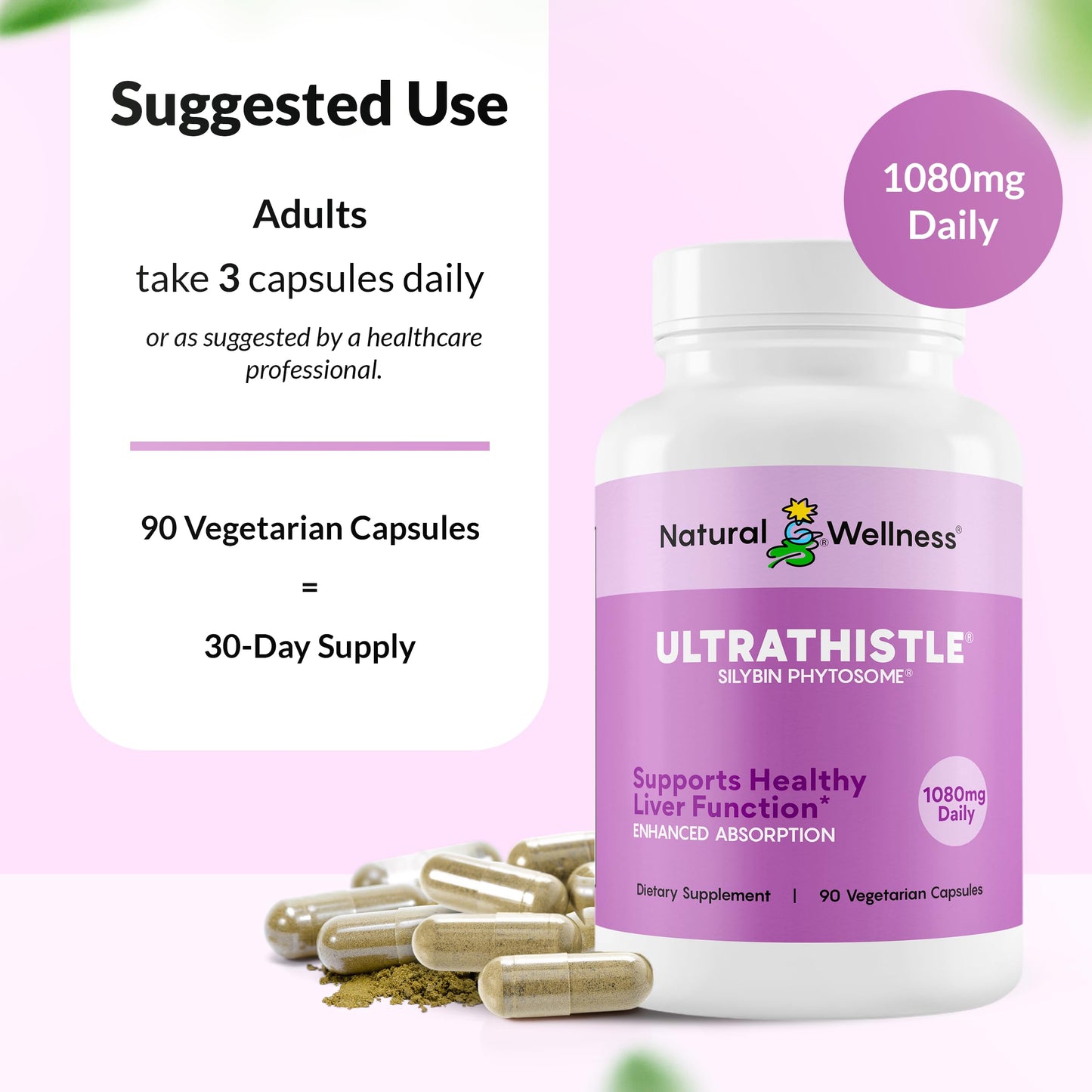 Natural Wellness UltraThistle Advanced Milk Thistle Supplement Capsules 90 Count