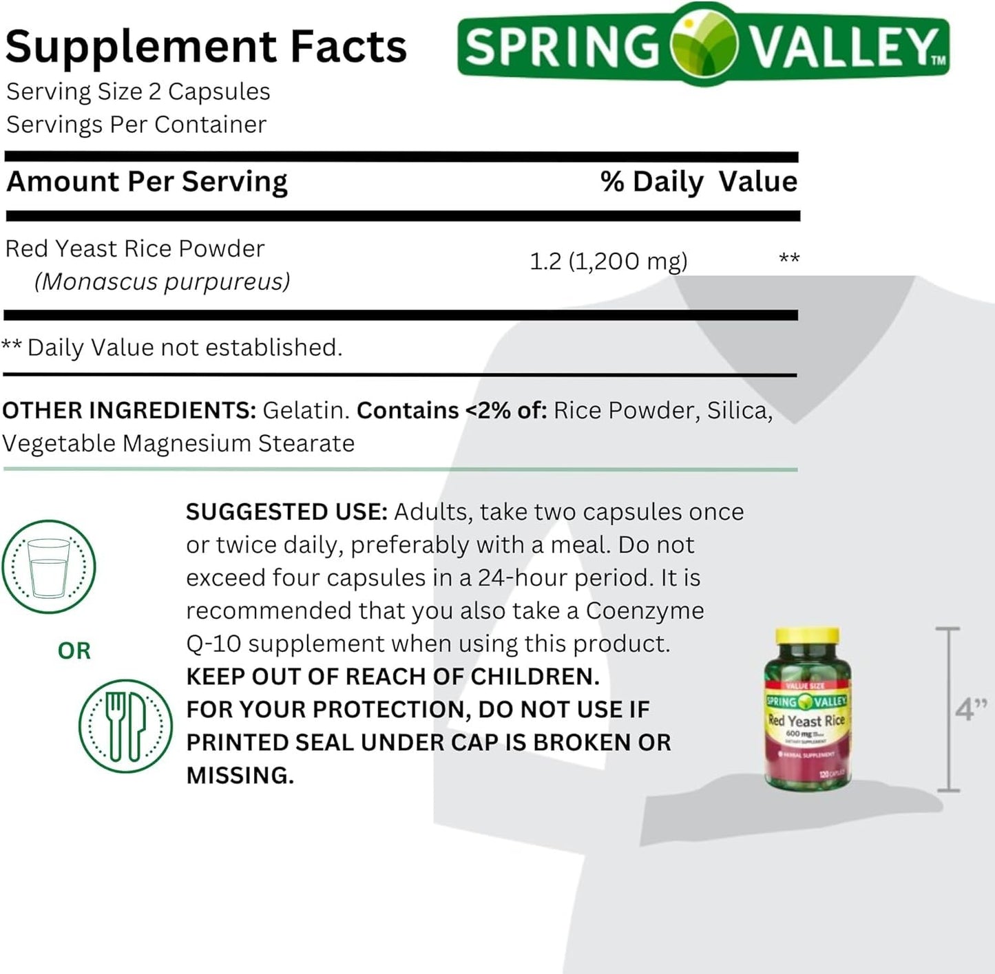 BASKETGOODS Red Yeast Rice 600 mg Capsule, 120 Count