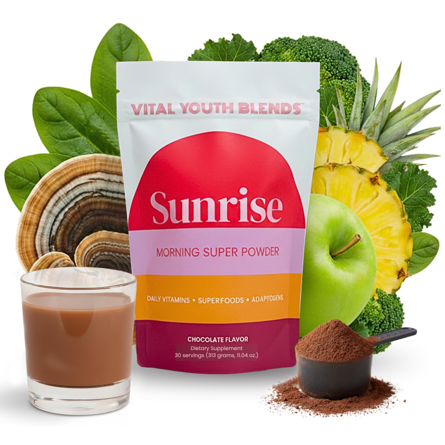 VYB All-in-One Super Powder with Vitamins, Superfoods, Probiotics, Functional Mushrooms, & DIM - 11.04 oz