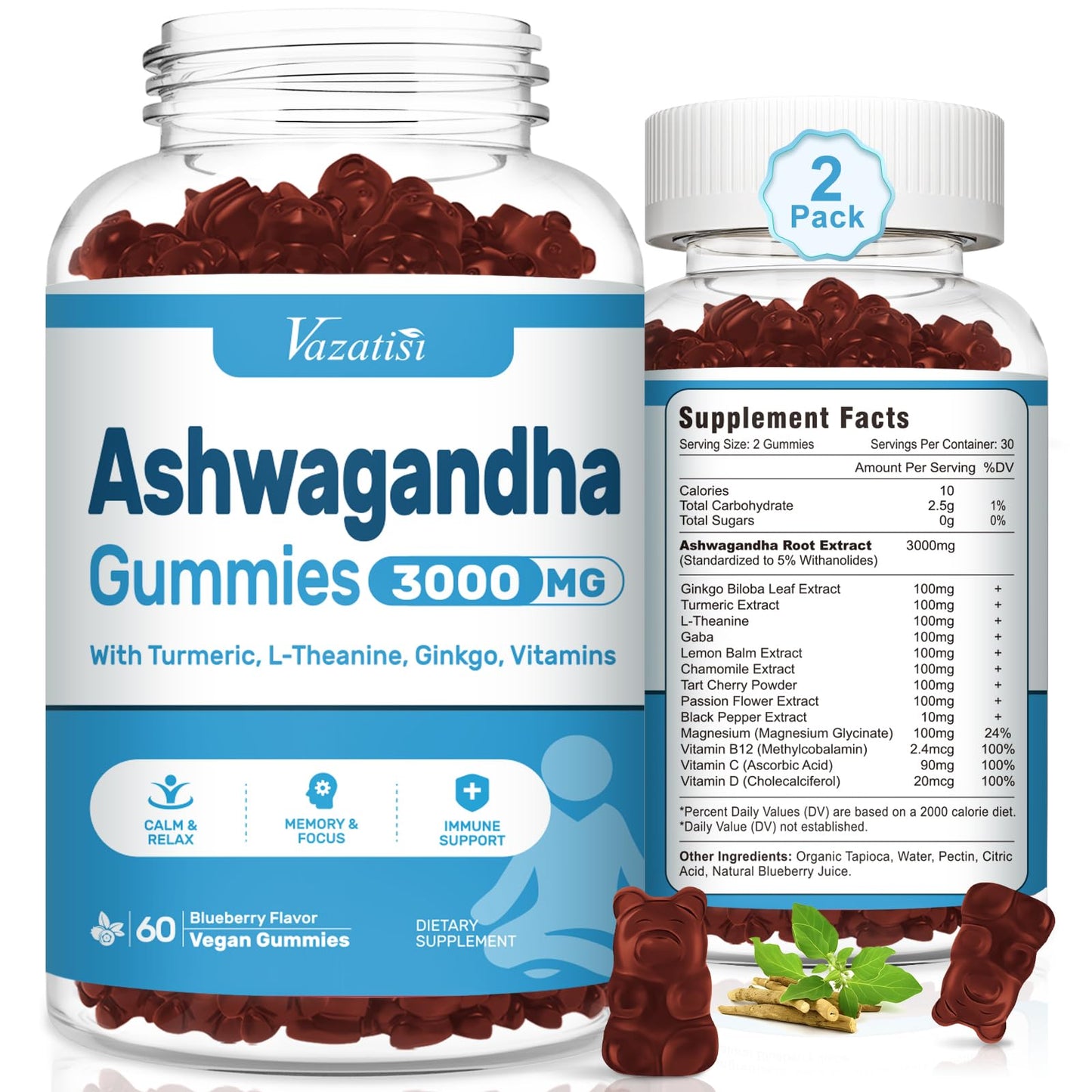 Vazatisi Ashwagandha Gummies, 120 Gummies