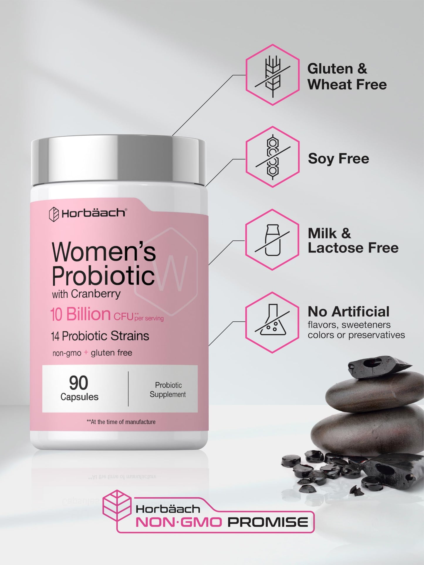 Horbäach Women's Probiotic with Cranberry Supplement Capsules 90 Count