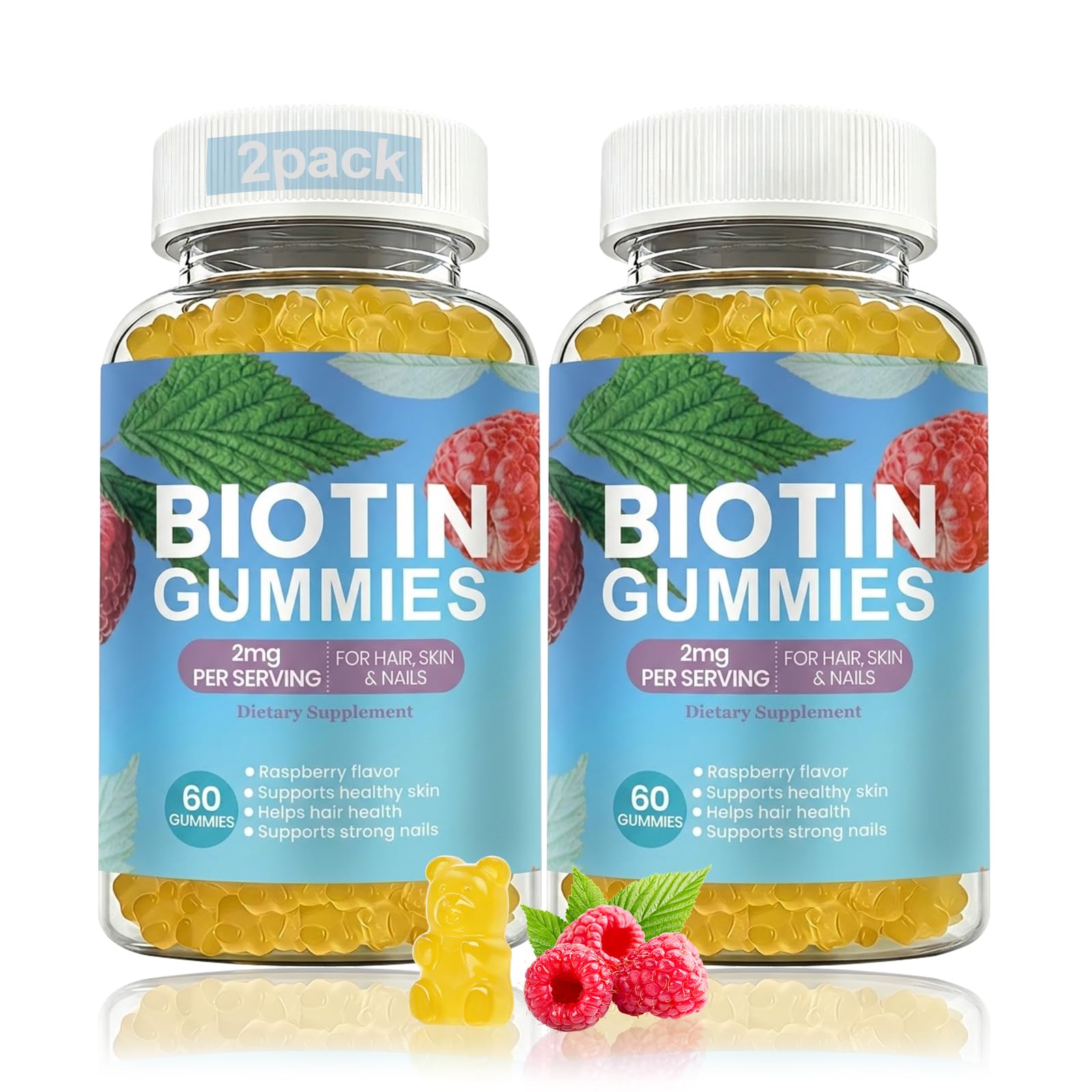 Dyeazirn Hair Growth Biotin Gummies 2000mcg, Raspberry Flavor, 120 Gummies