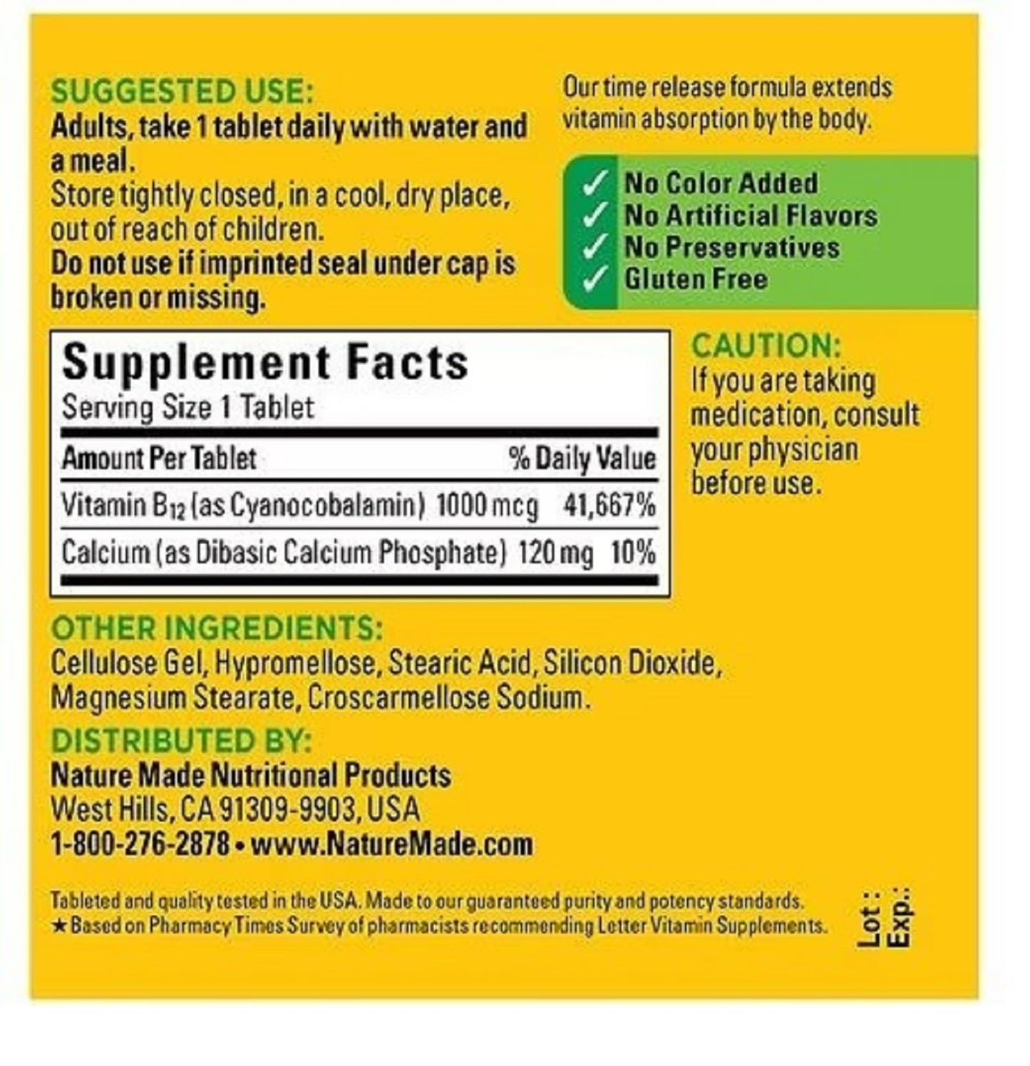 Nature Made Vitamin B12 1000 mcg Time Release Tablet, Dietary Supplement for Energy Metabolism Support, 75 Tablets