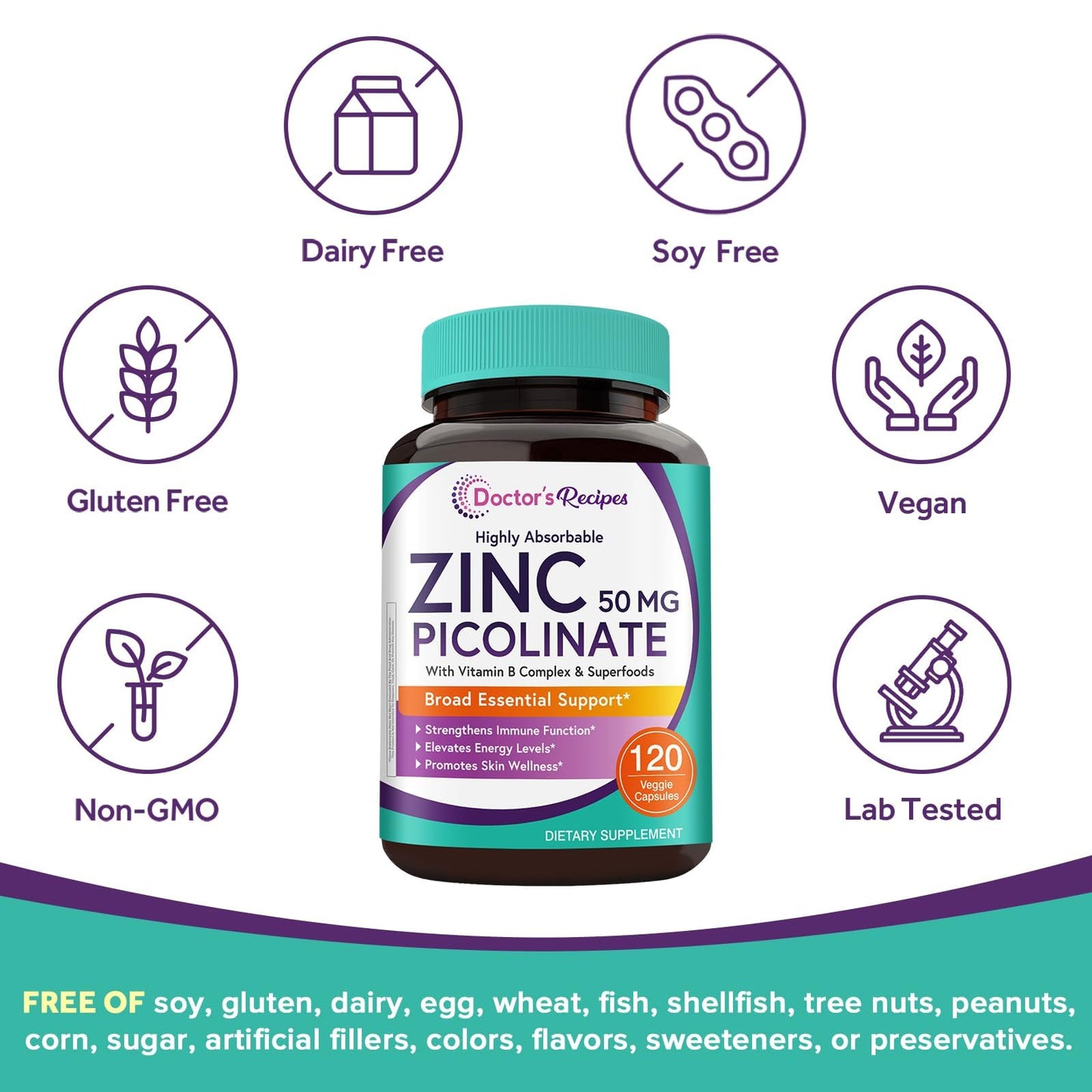 Doctor's Recipes Zinc Complex 50mg Capsules, 120 Count