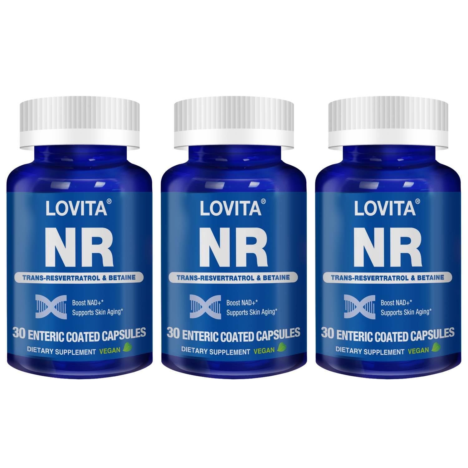 LOVITA NR (Nicotinamide Riboside) 350 mg NAD Plus Levels NAD Supplement with Trans-Resveratrol and Betaine, Healthy Aging, 90 Capsules