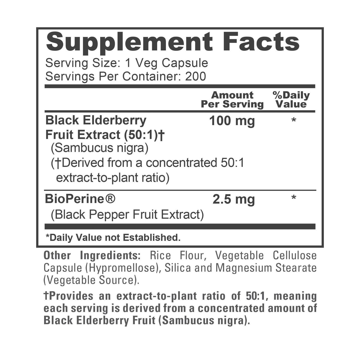 NusaPure Black Elderberry Capsules, 200 Capsules