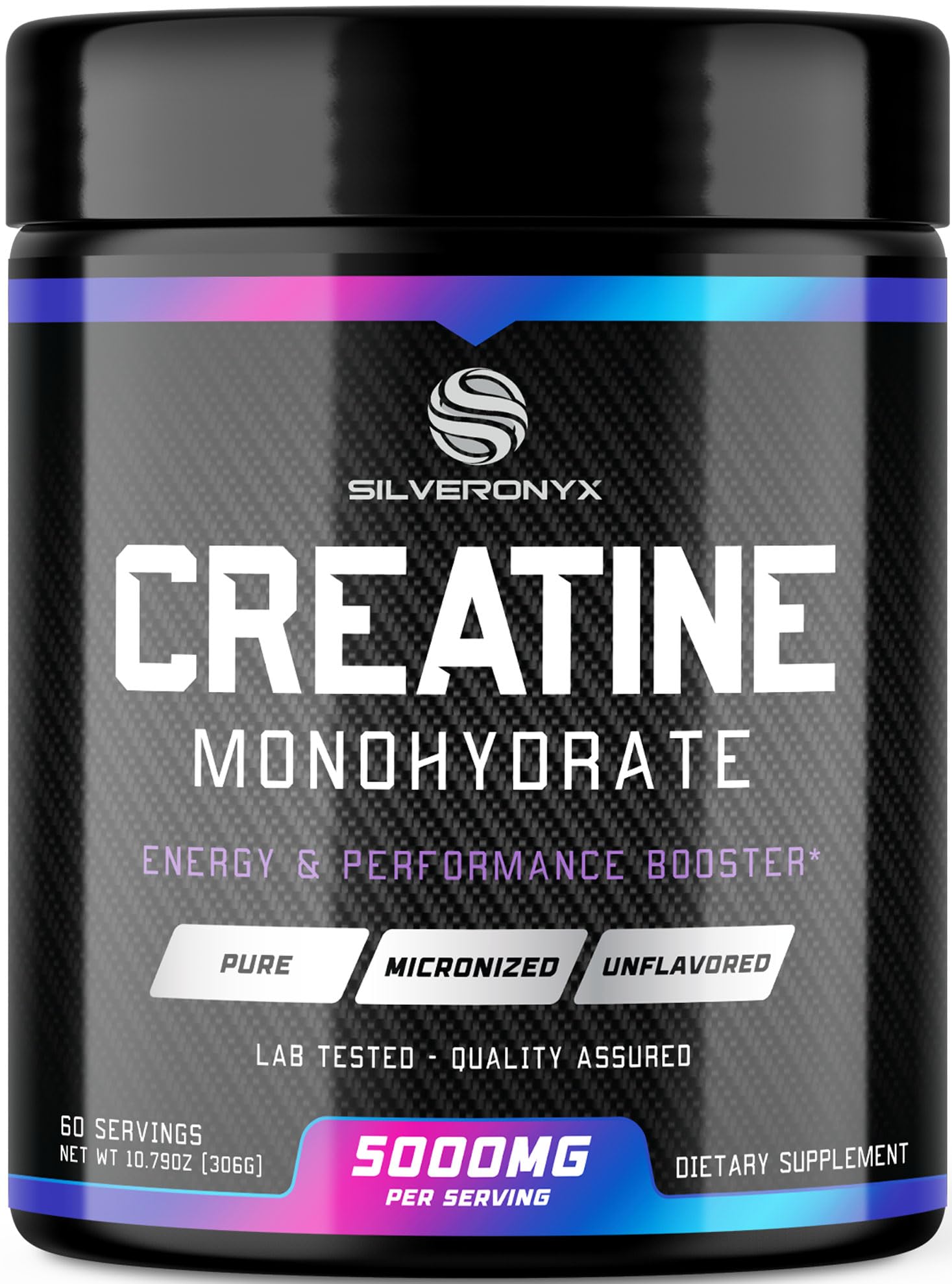 SILVERONYX Creatine Monohydrate Powder 5000mg Per Serving, 60 Servings