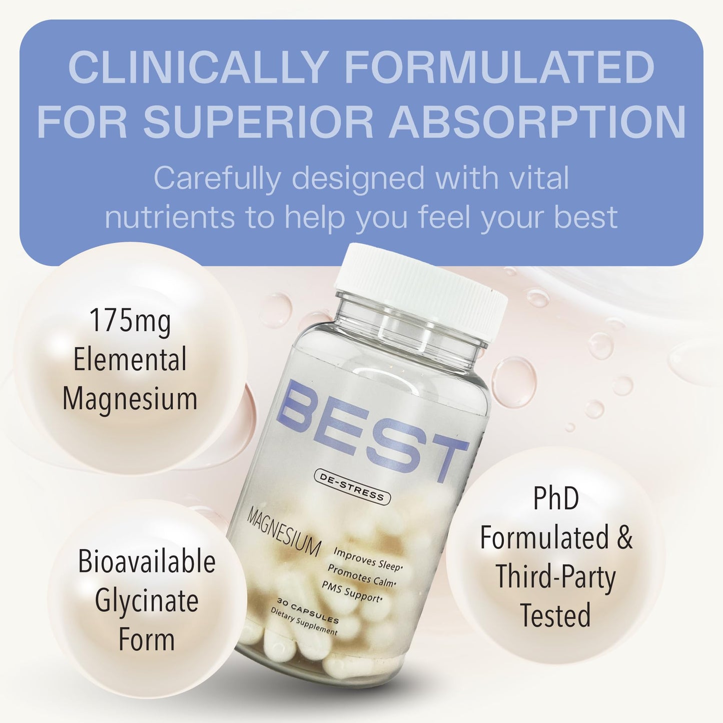 BEST Supplements Magnesium Glycinate Capsules, 30 Count