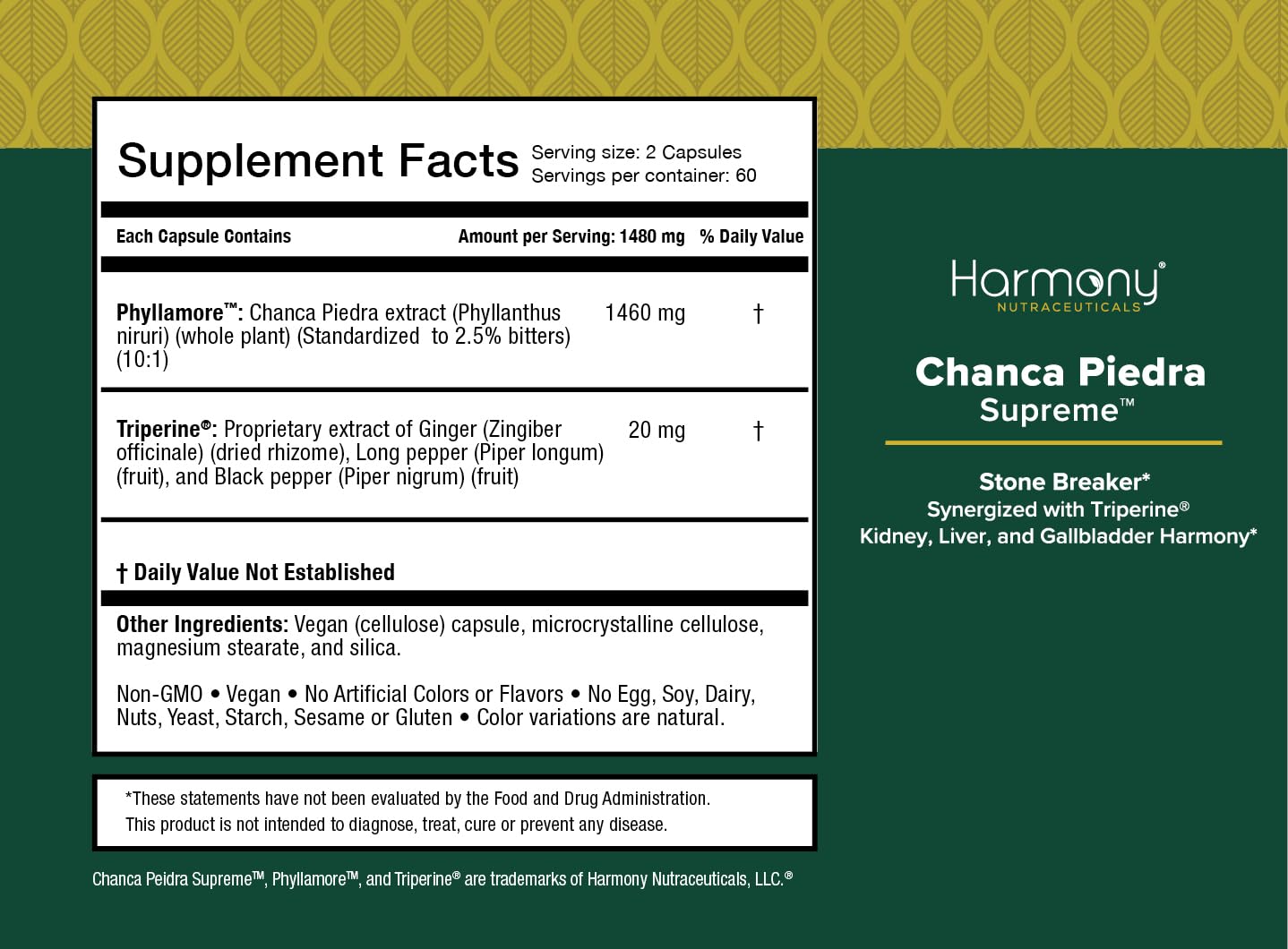 Harmony Nutraceuticals Chanca Piedra Supreme Capsules 120 Capsules