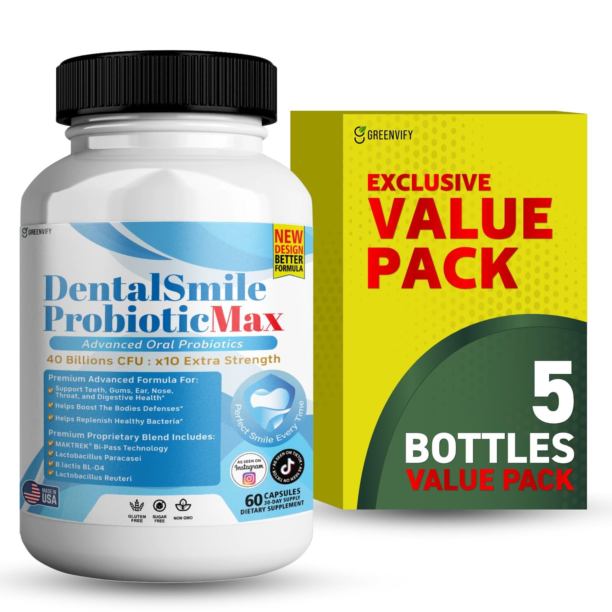 GREENVIFY DentalSmile ProbioticMax, Advanced Oral Probiotic Supplement 300 Capsules