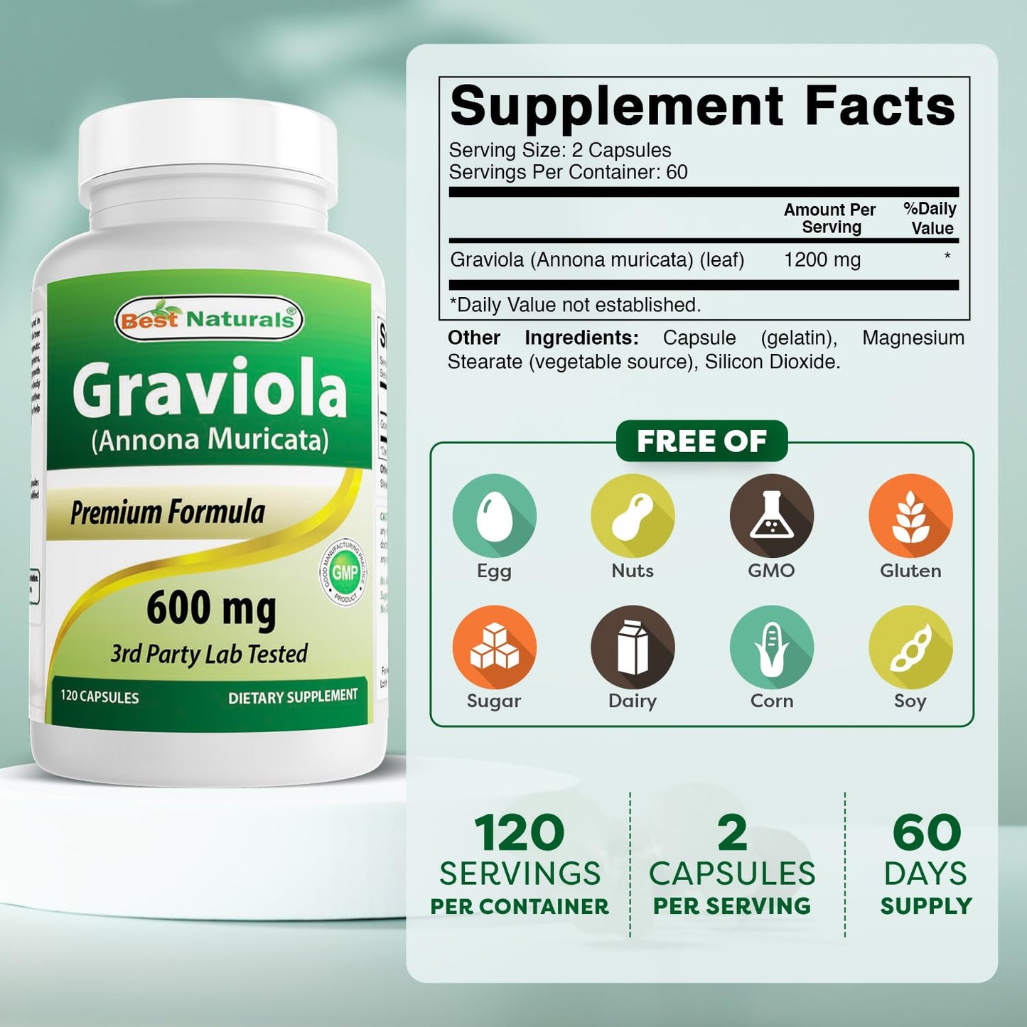 Best Naturals Graviola Capsules Annona Muricata 600 mg, 240 Count