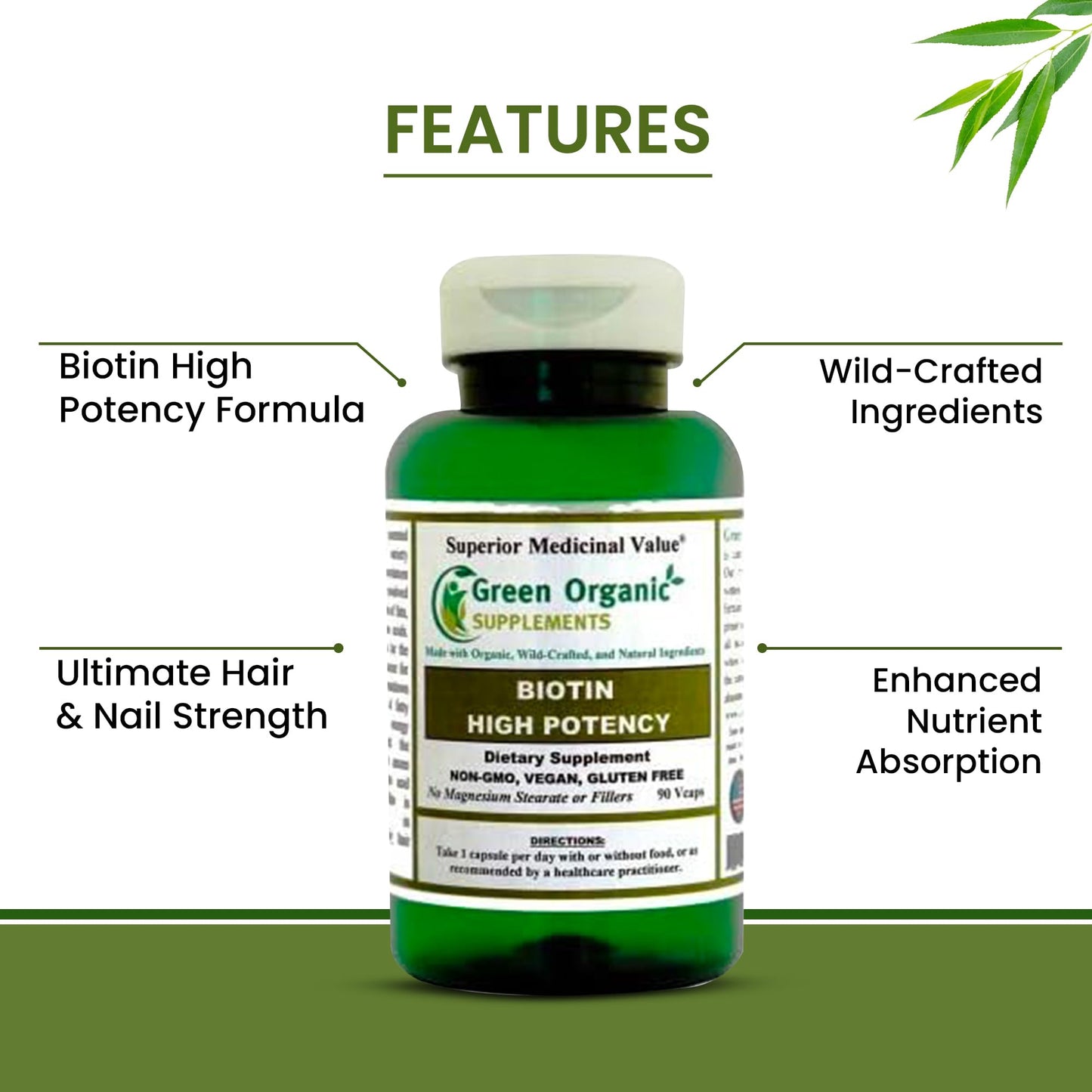 Green Organic Supplements Biotin Tablet, 90 Tablets