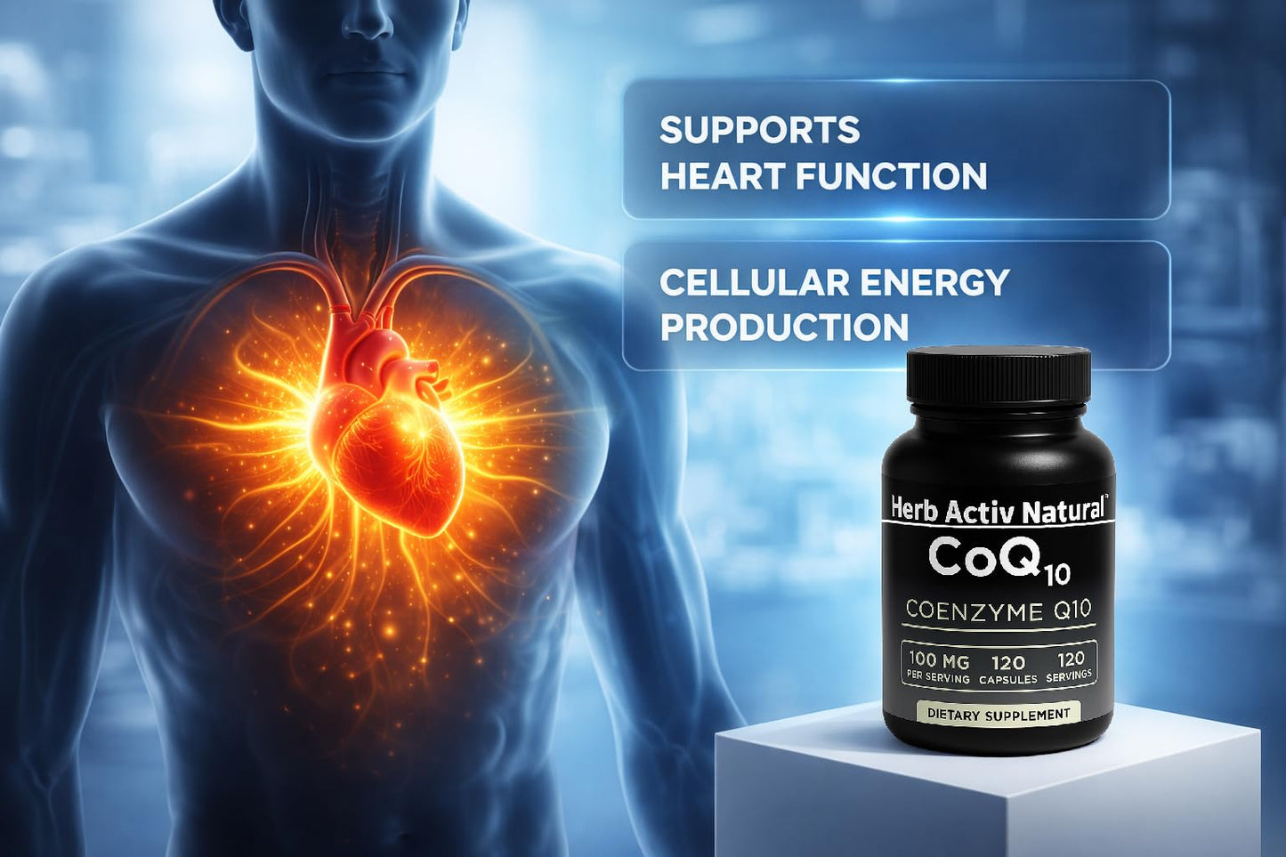 Herb Activ Natural CoQ10 100 mg Coenzyme Q10 Dietary Supplement Capsule 120 Capsules