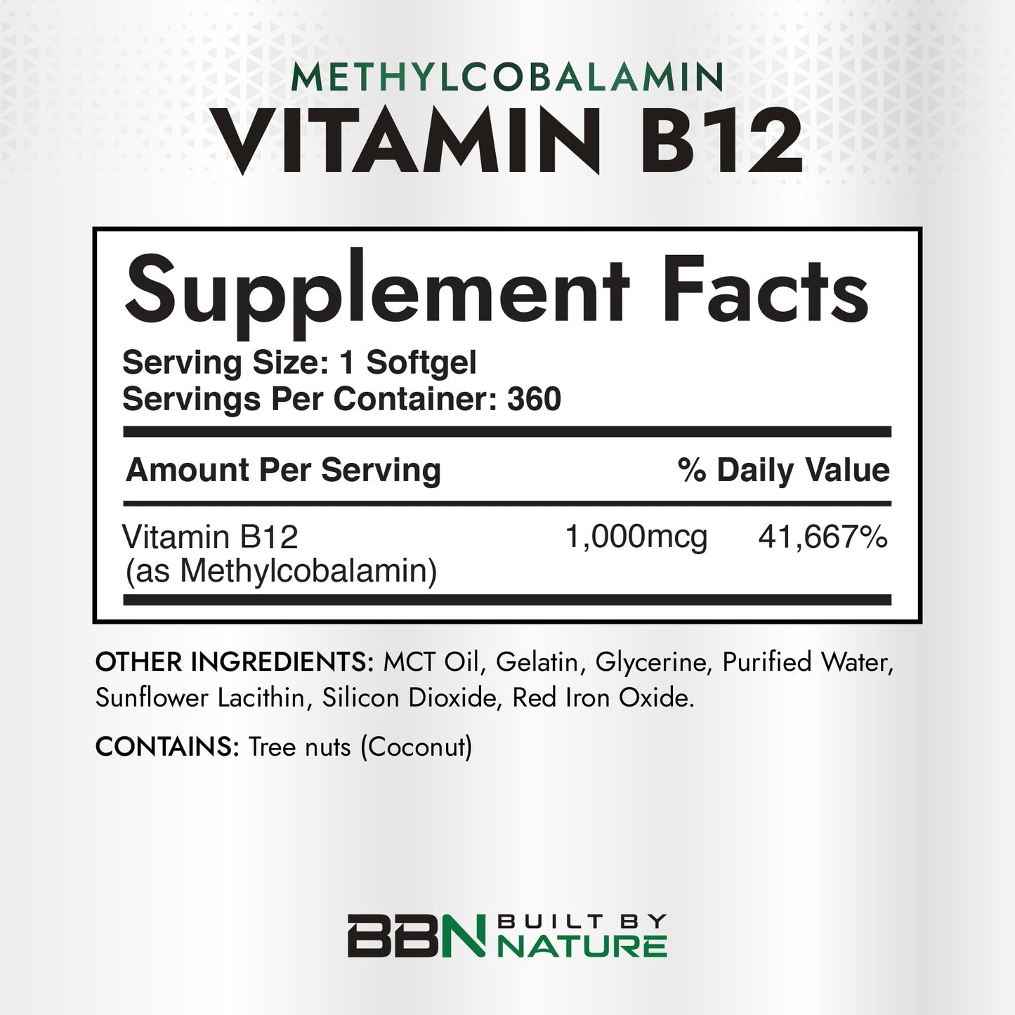 Built by Nature Vitamin B12 1000 mcg Methylcobalamin Softgels 360 Count