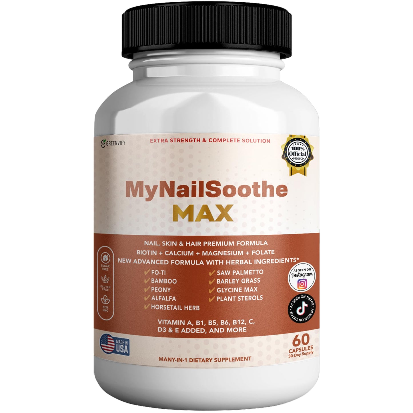 GREENVIFY MyNailSoothe MAX Hair, Skin & Nail Supplement, 60 Capsules