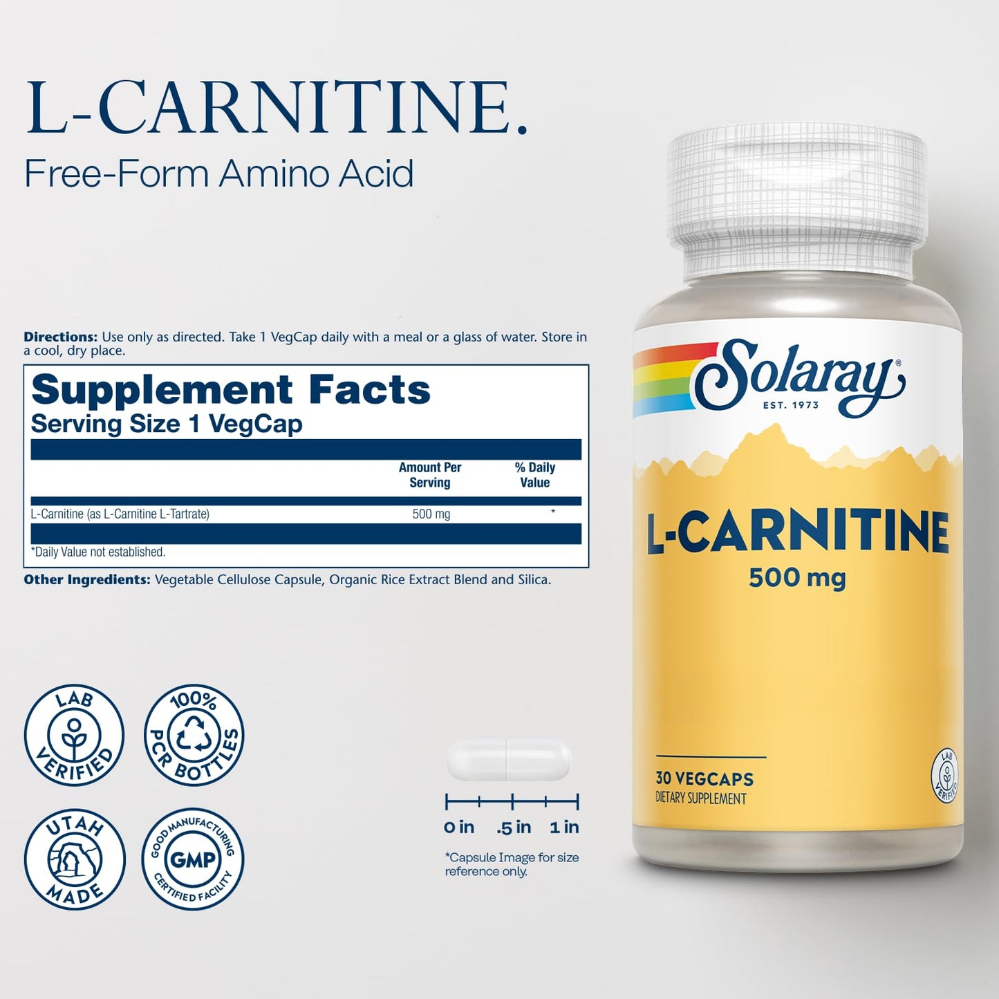 Solaray L-Carnitine 500 mg Capsule, 30 VegCaps
