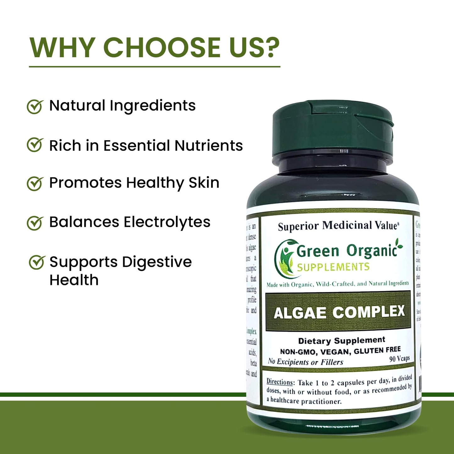 Green Organic Supplements Algae & Seaweed Blend Capsules, 90 VCaps