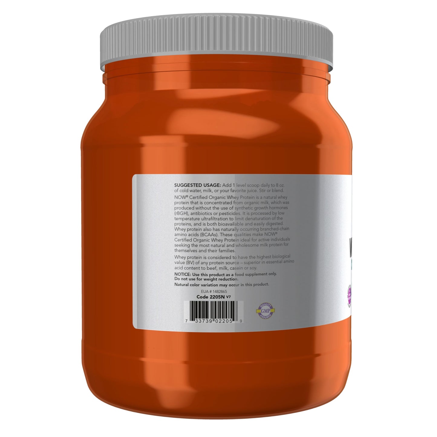 NOW Foods Whey Protein Powder, Certified Organic, Unflavored, 19 g Protein per Serving, 16 Servings