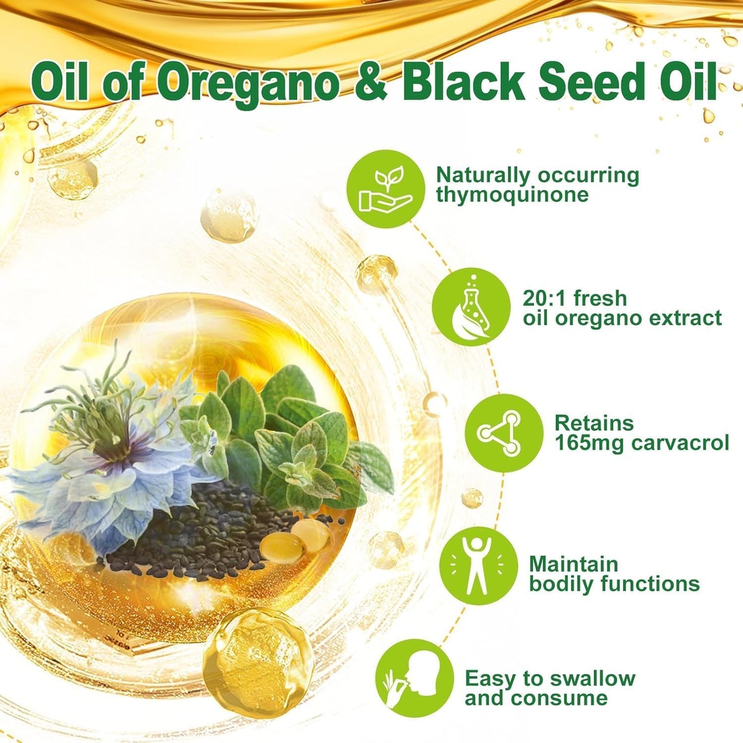 Nature's live Oil of Oregano with Black Seed Oil Softgels 60 Count
