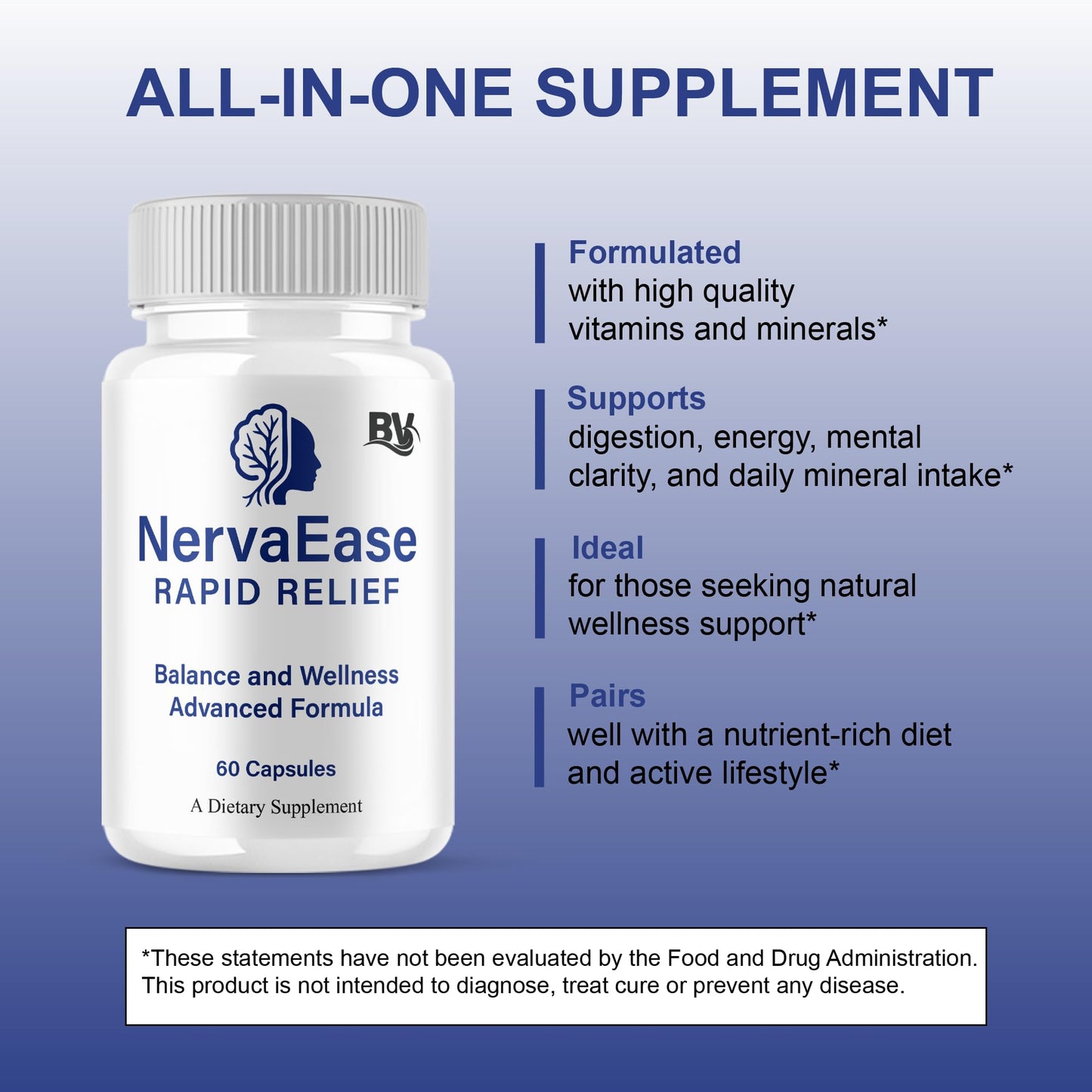BLUE VIBE NervaEase Premium Health & Wellness Nootropic Supplement Capsules 300