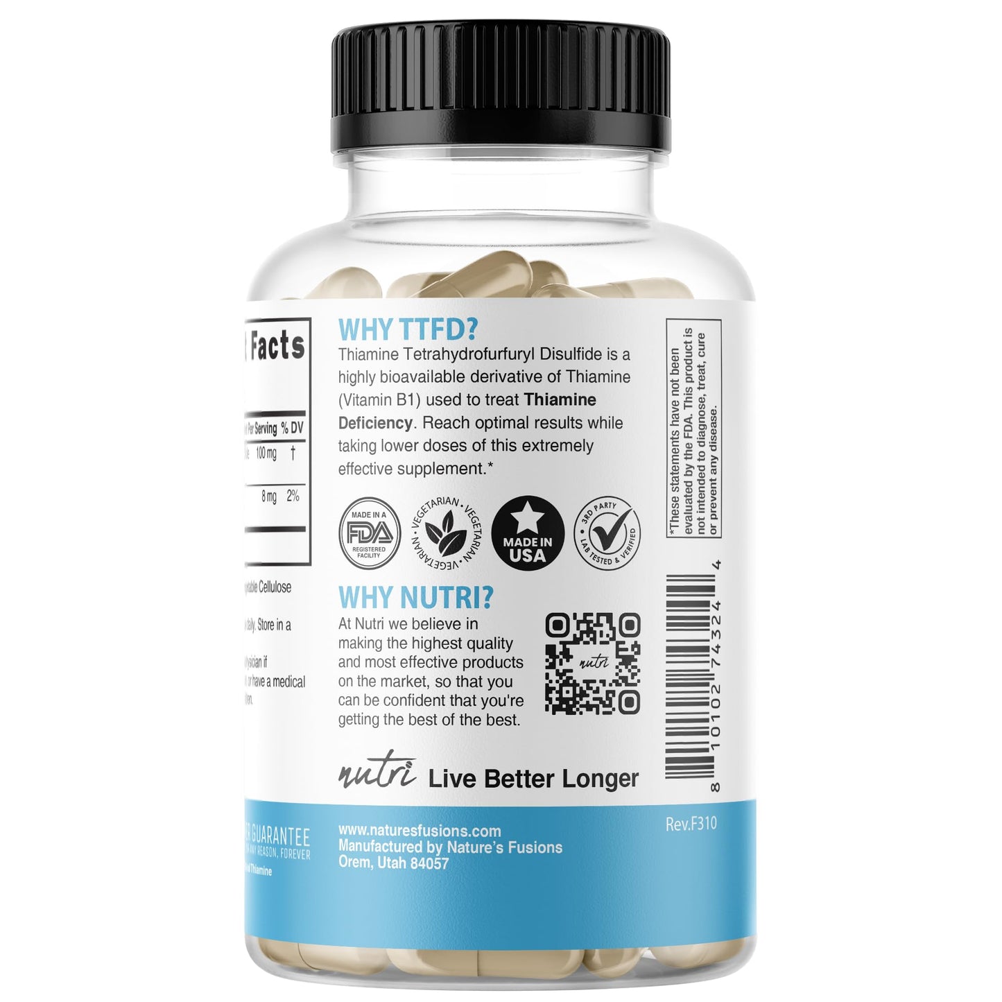 Nature's Fusions Nutri TTFD Thiamine B1 Supplement Capsule, 180 Count