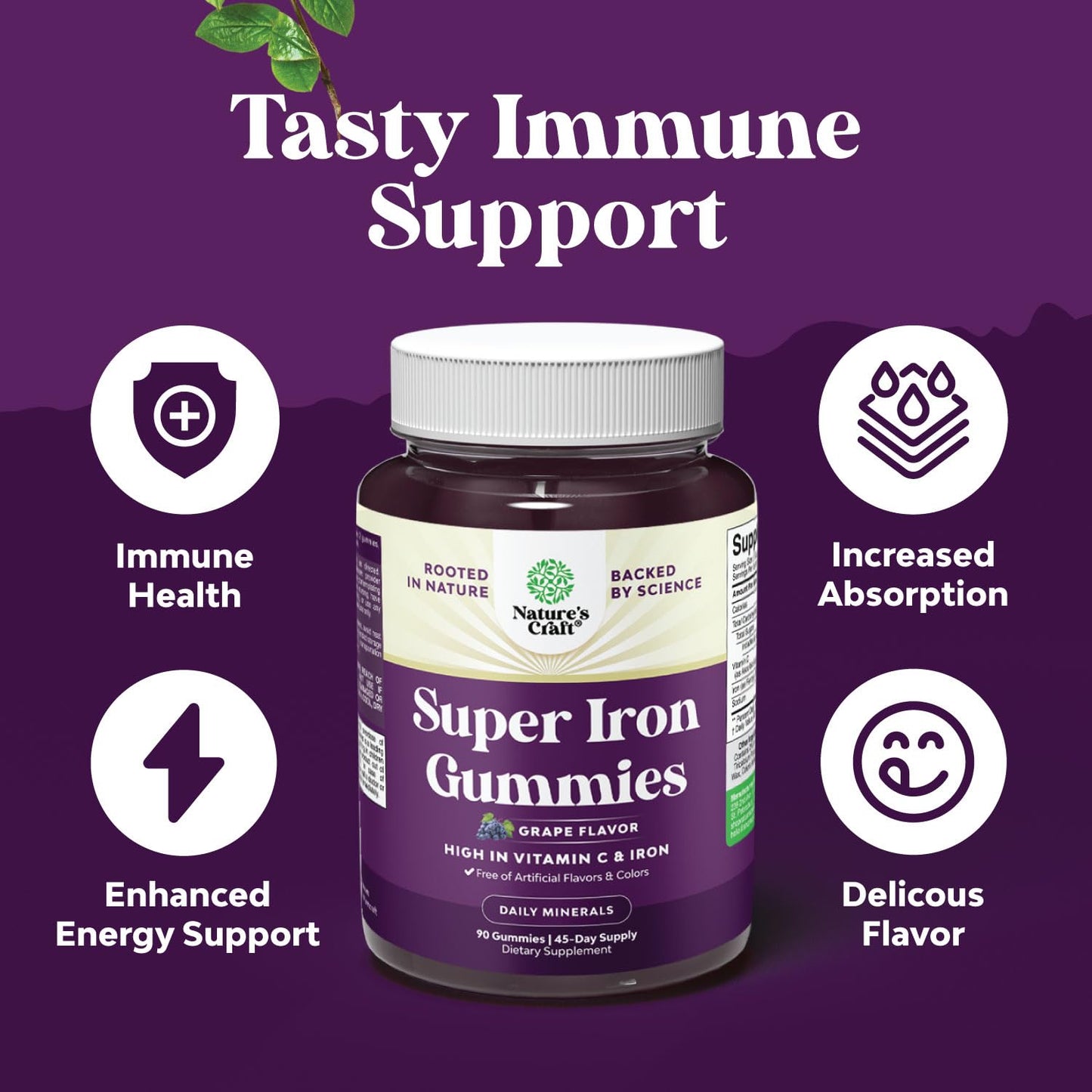 Natures Craft Iron Gummies Extra Strength 45mg 90 Count