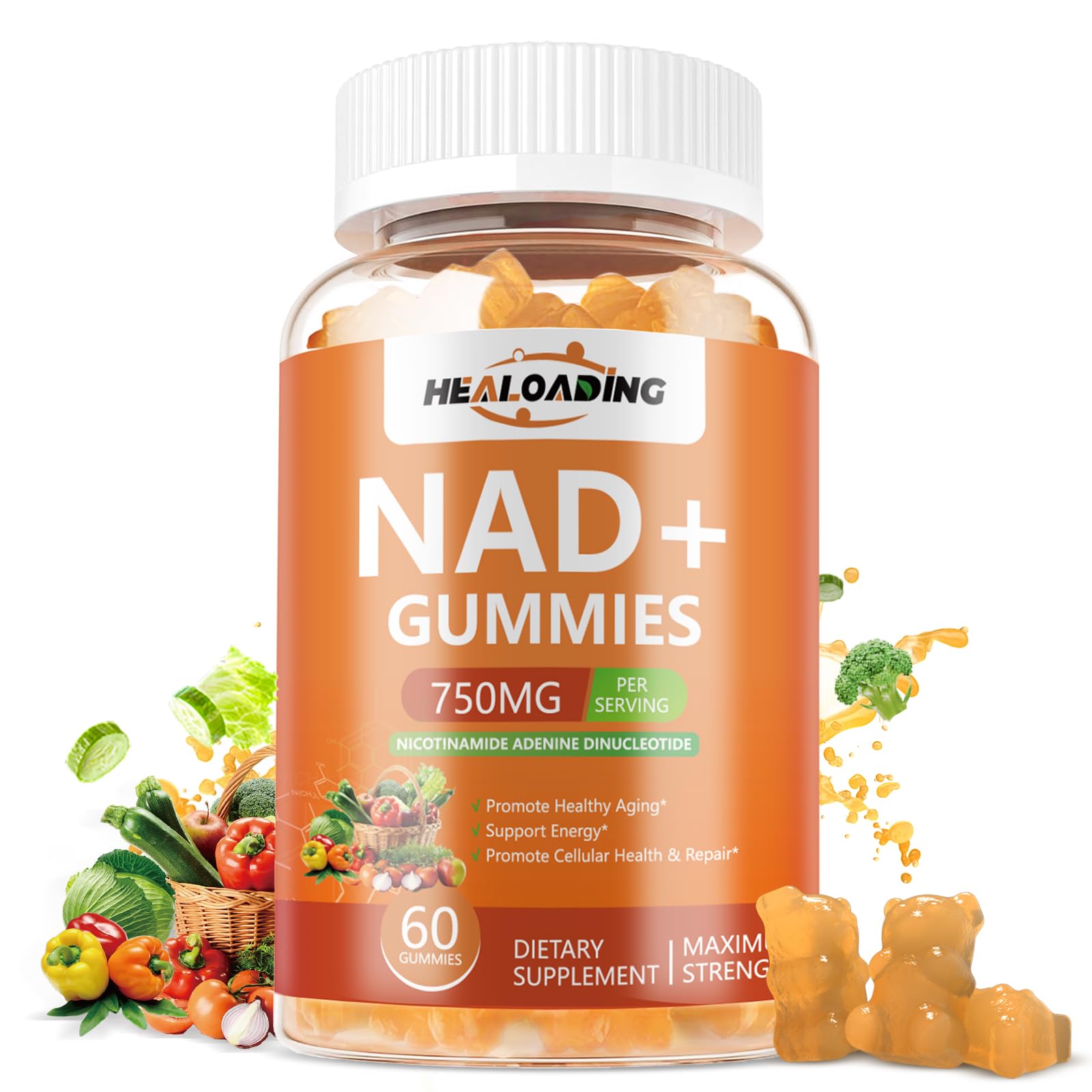 HEALOADING NAD+ Gummies NAD Resveratrol Supplement, 60 Gummies